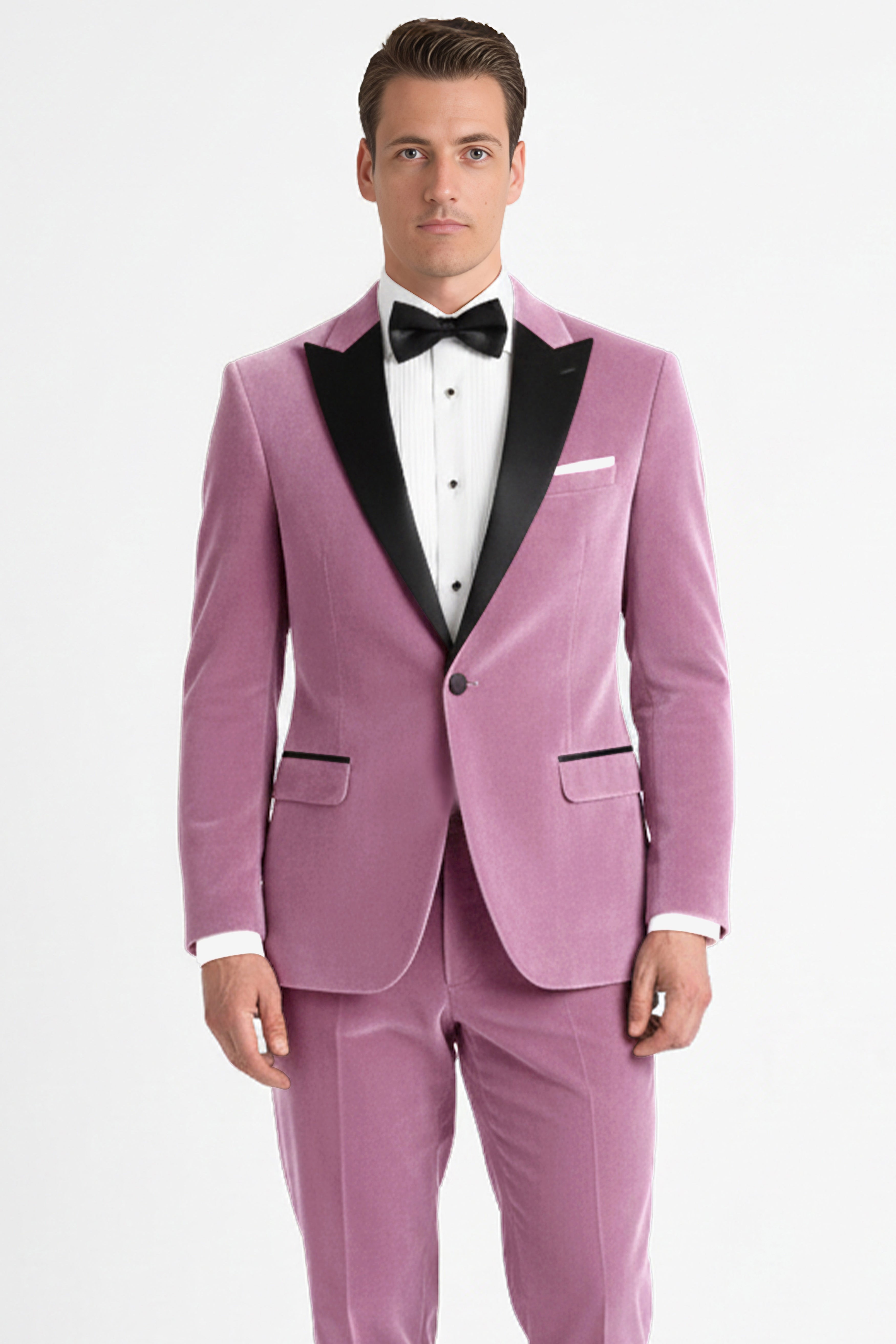 Velrosa-Turkish Rose Velvet Peak Lapel Tuxedo Suit