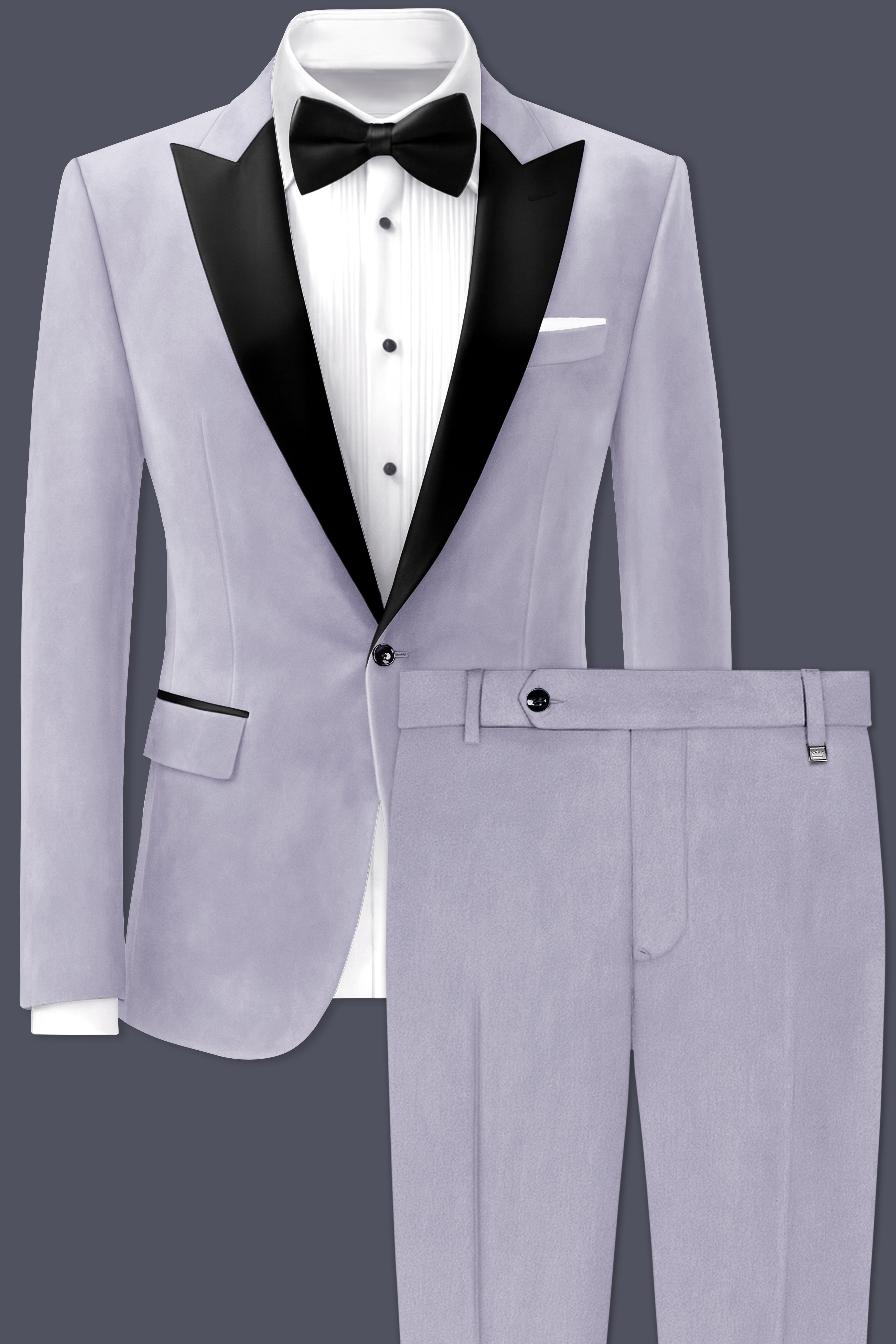 Argivell-French Gray Velvet Peak Lapel Tuxedo Suit