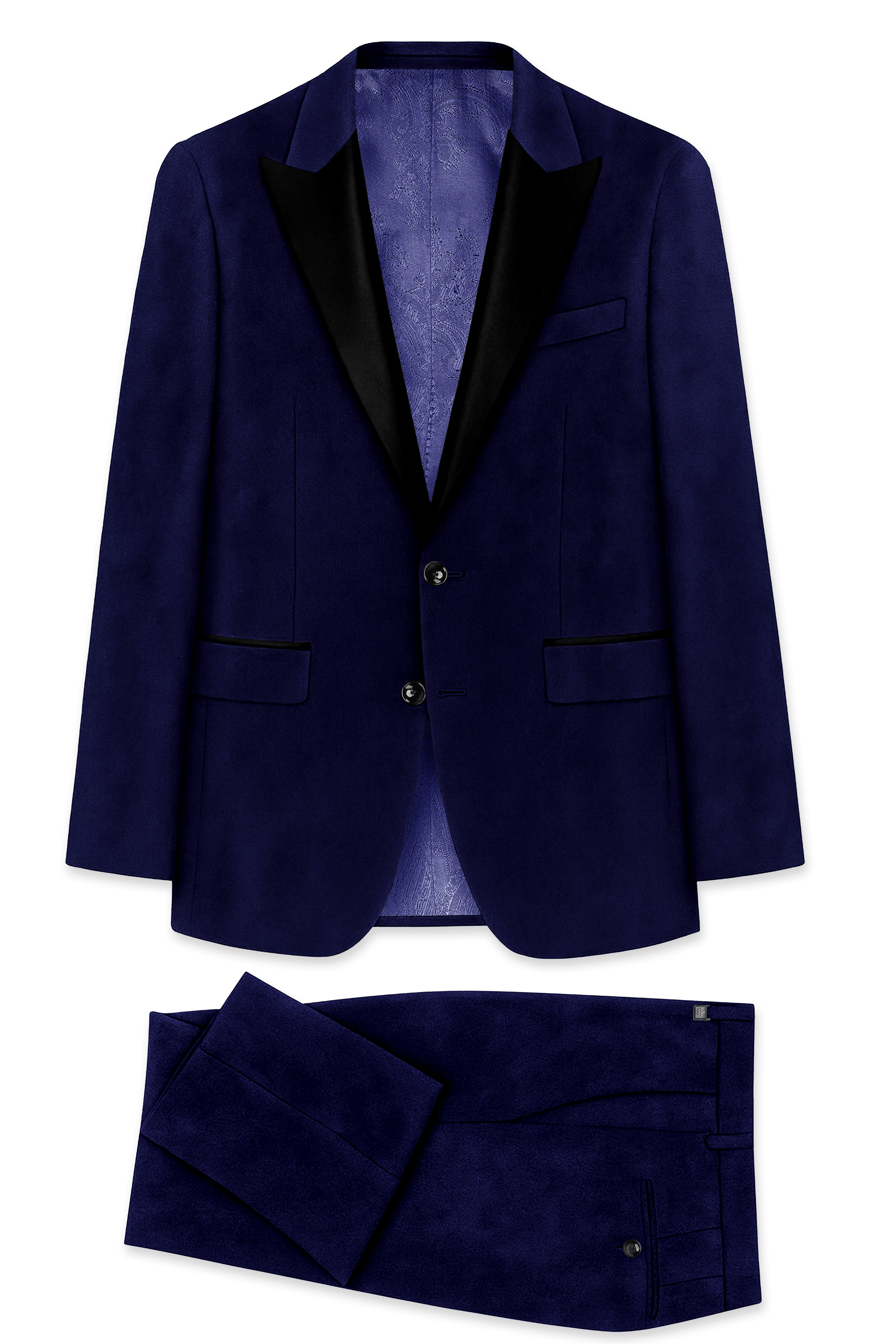 Azurion-Royal Blue Velvet Peak Lapel Tuxedo Suit