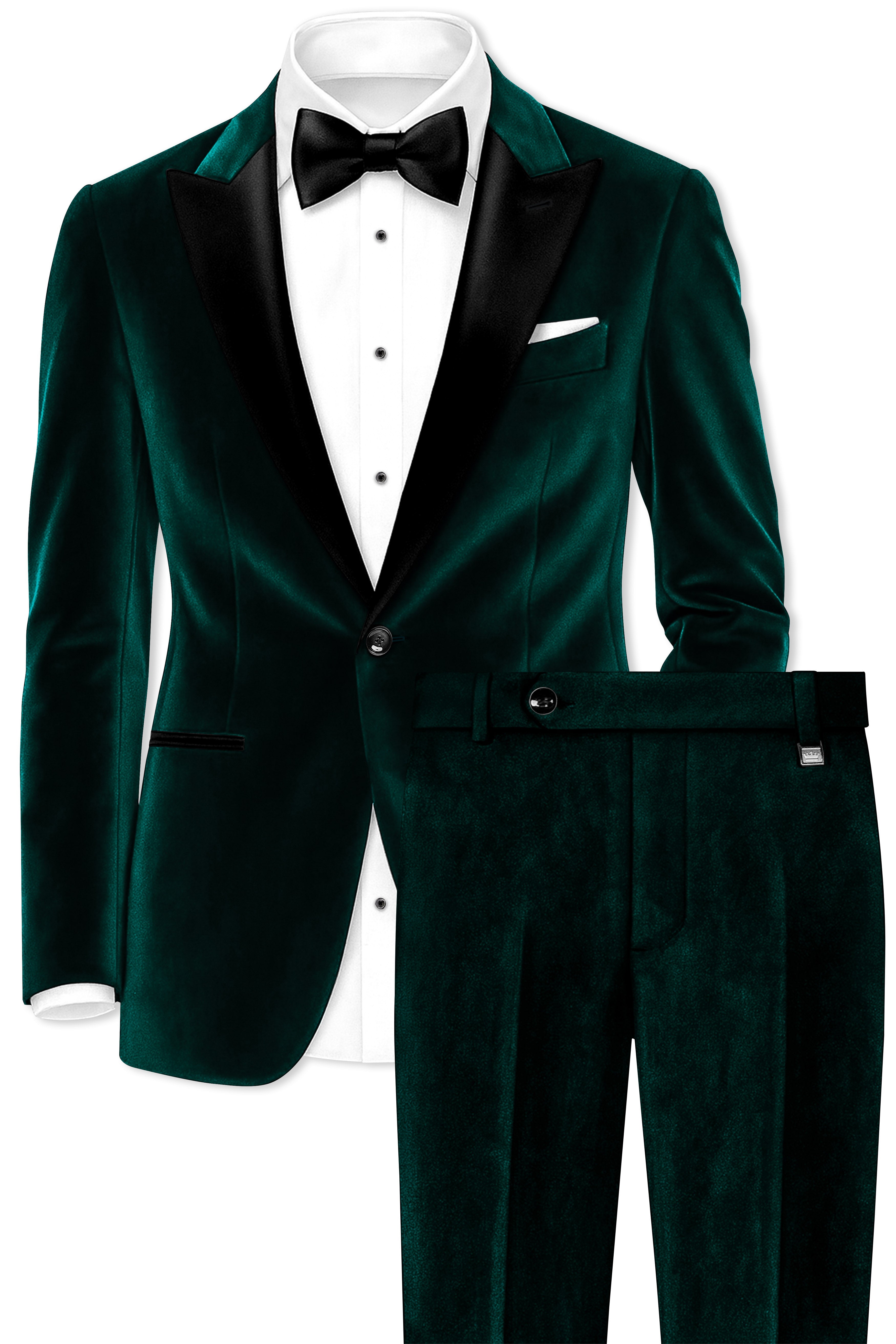 Emerivell-Racing Green Velvet Peak Lapel Tuxedo Suit