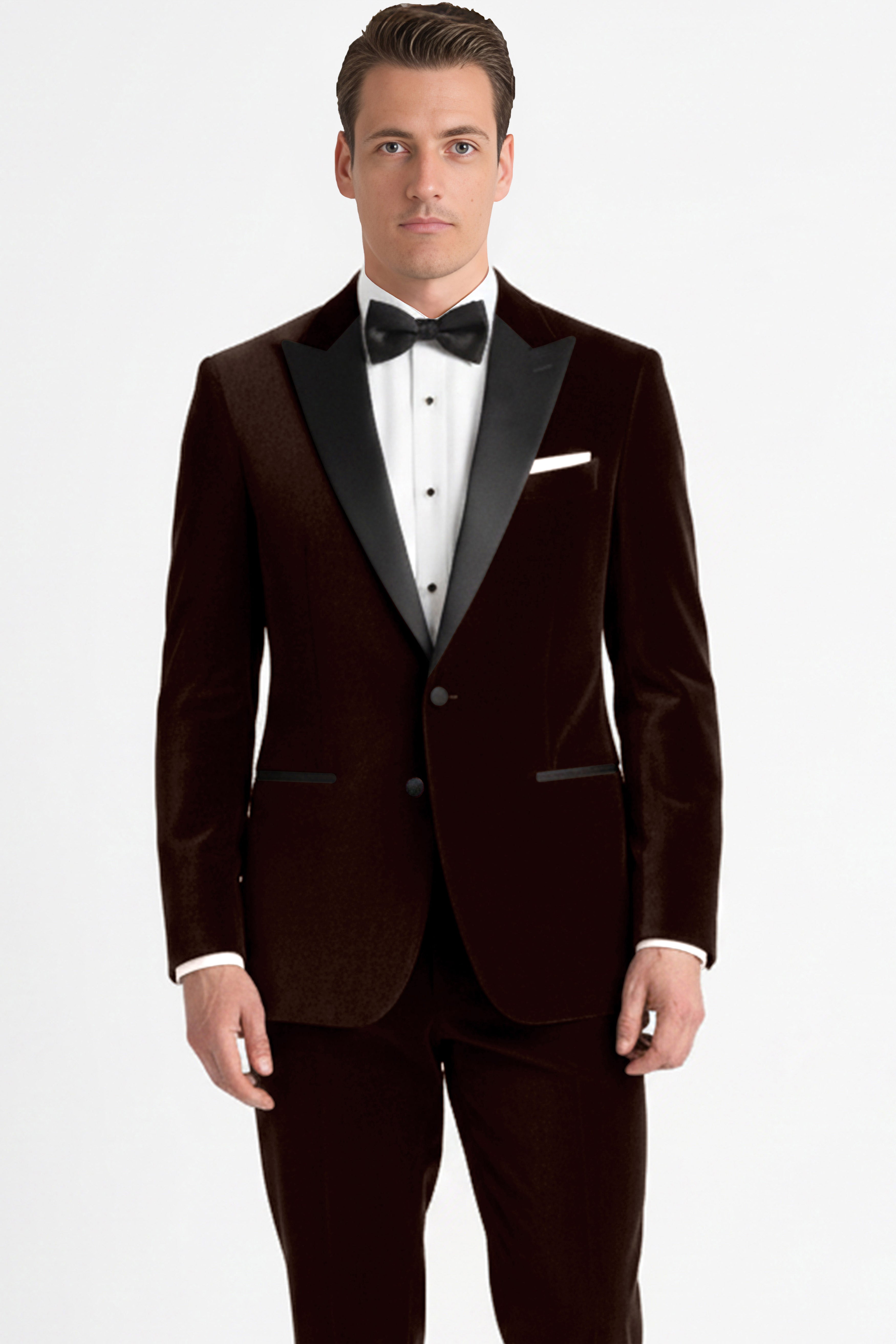 Fumivell-Asphalt Brown Velvet Peak Lapel Tuxedo Suit