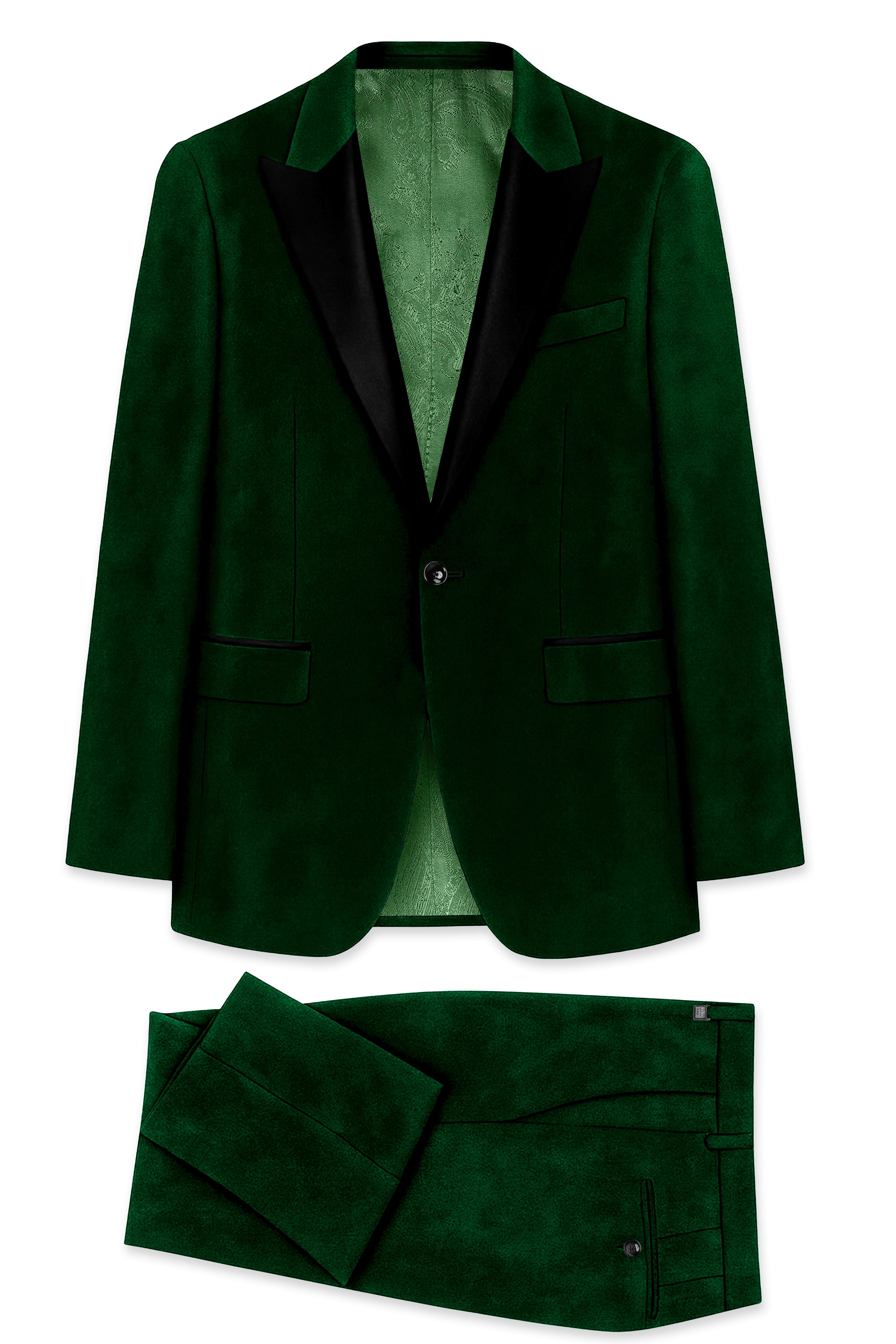 Virivell-Phthalo Green Velvet Peak Lapel Tuxedo Suit