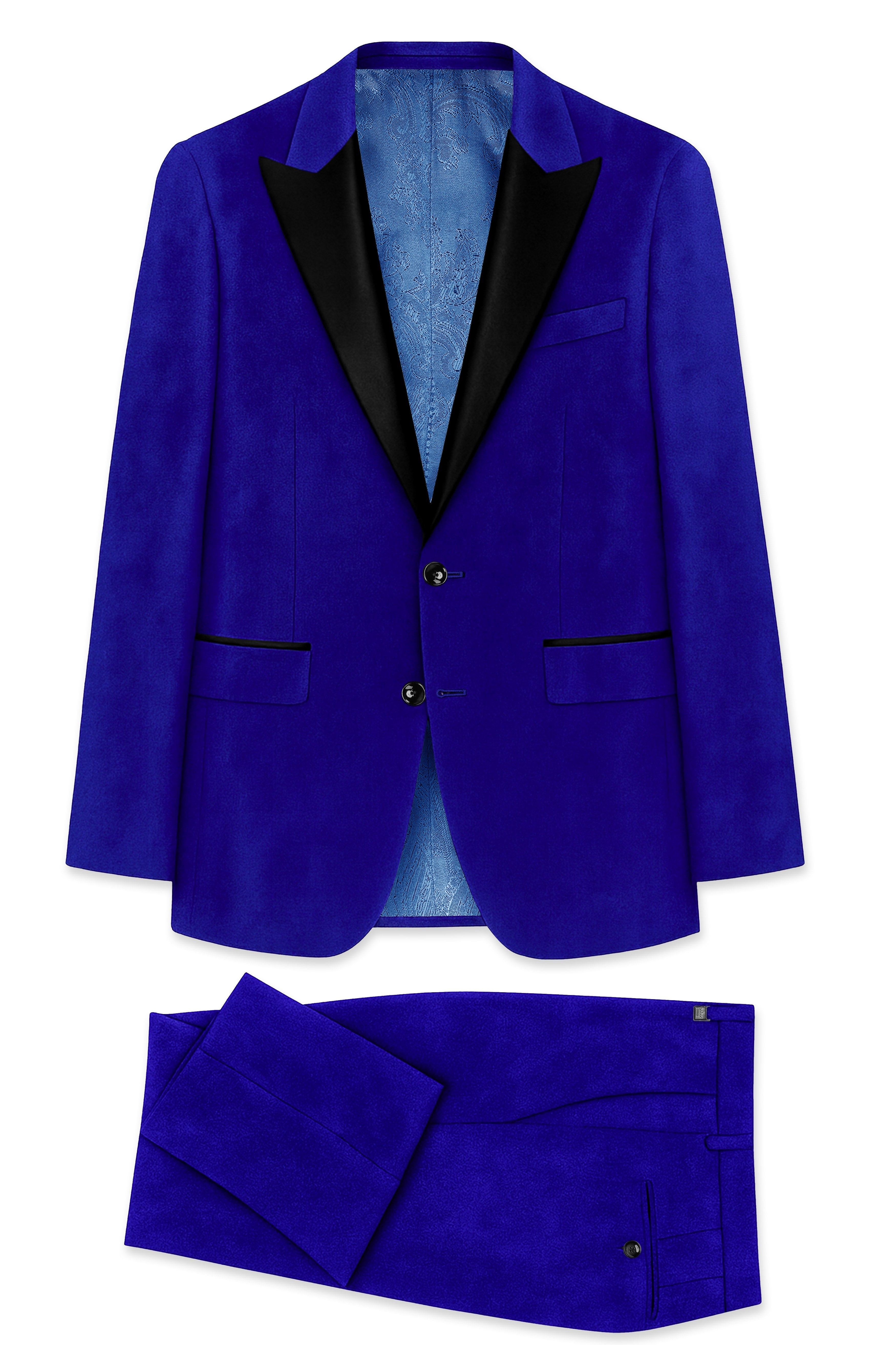 Blucrest-Ultramarine Blue Velvet Peak Lapel Tuxedo Suit