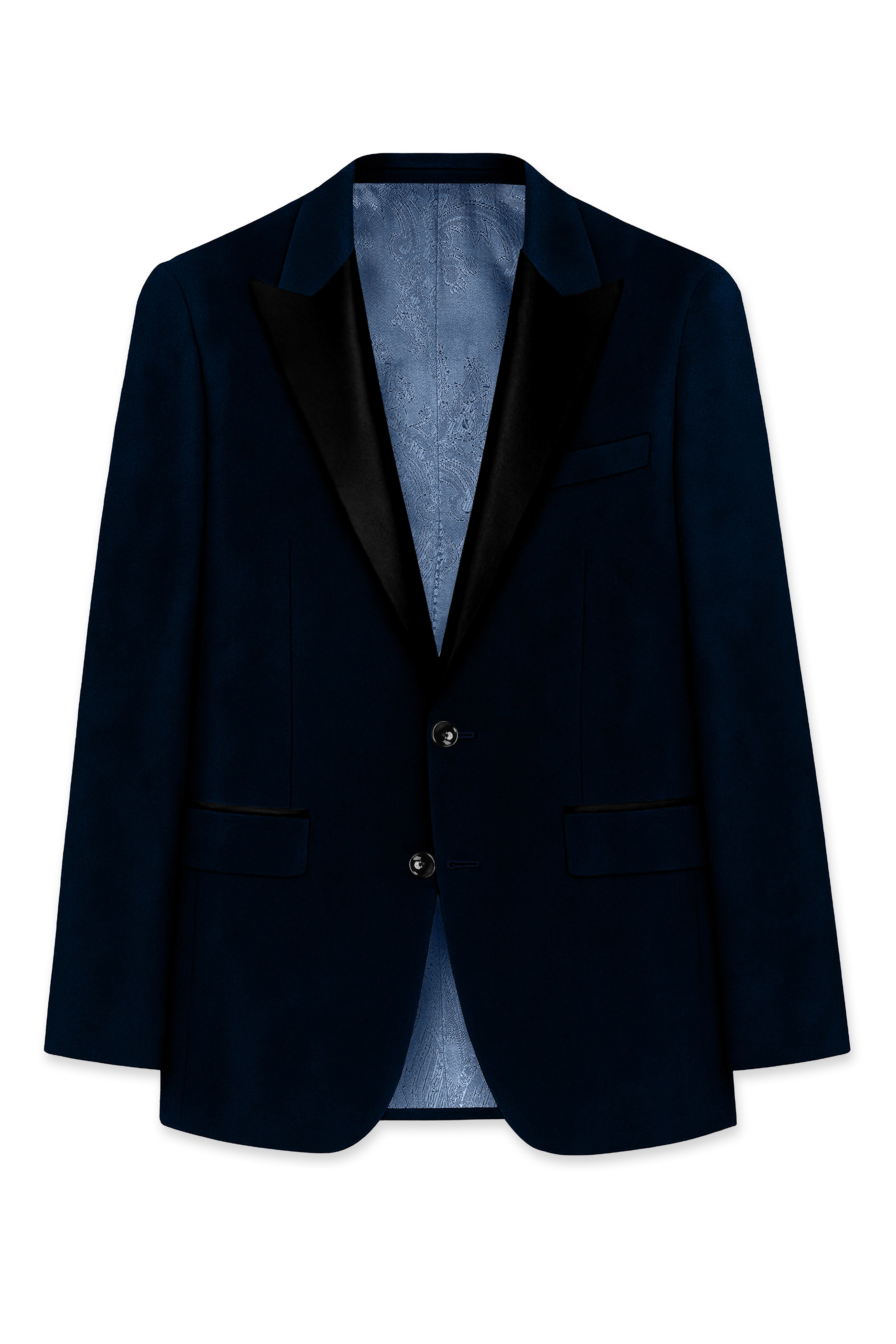 Noctivell-Cinder Blue Velvet Peak Lapel Tuxedo Suit