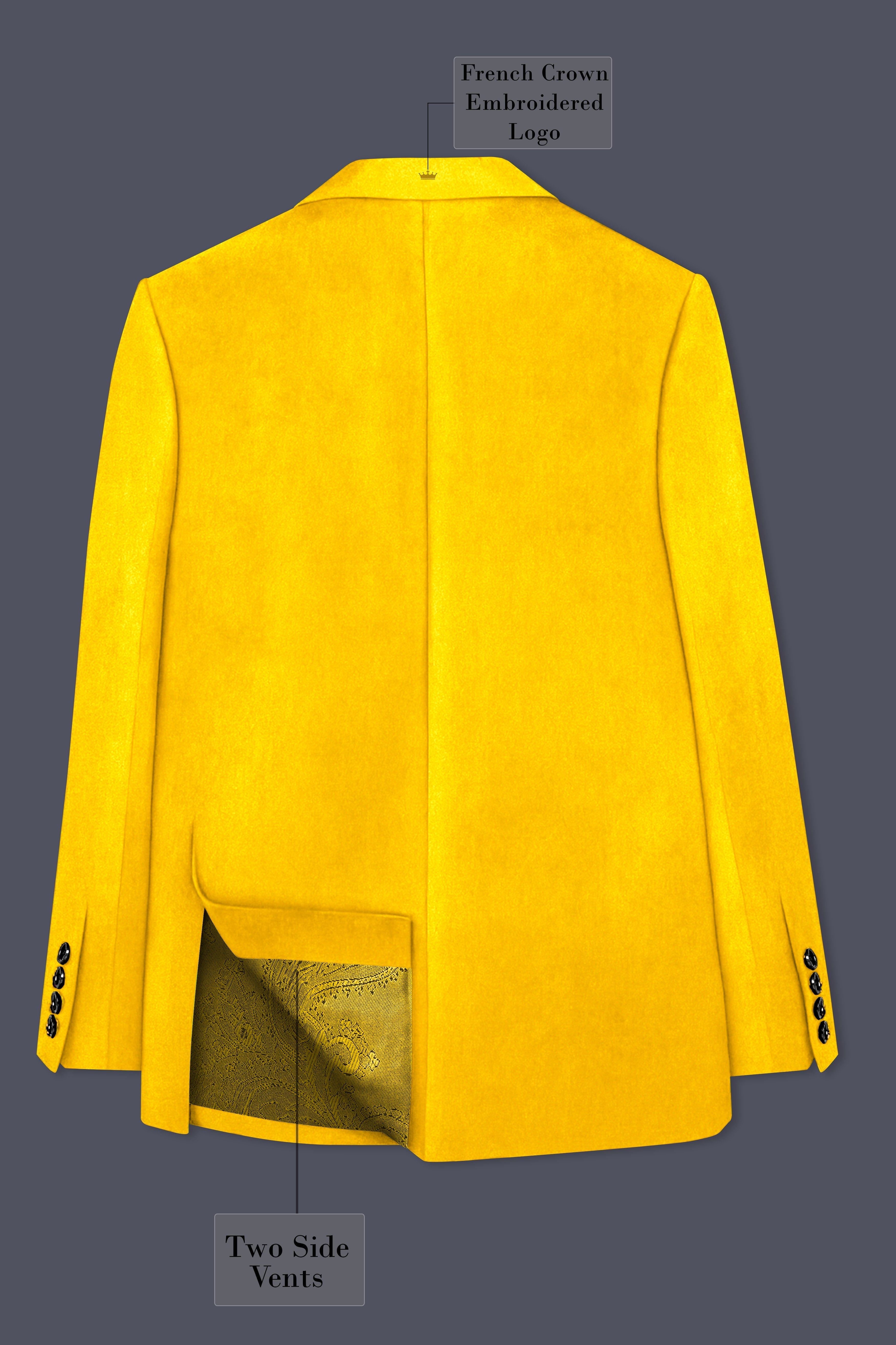 Safvell-Mustard Yellow Velvet Peak Lapel Tuxedo Suit