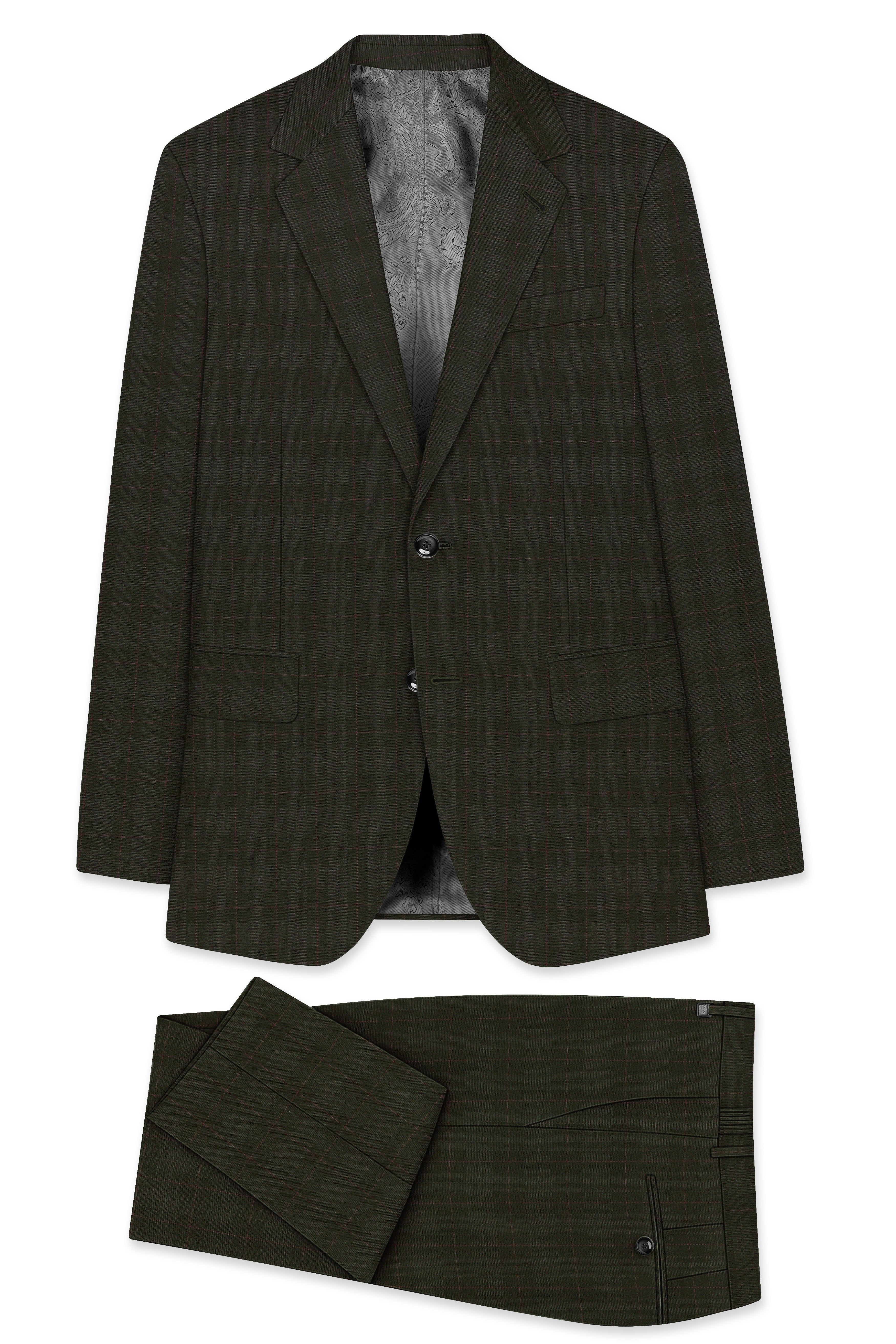 Viricheck-Birch Green Windowpane Wool Rich Single Breasted Suit