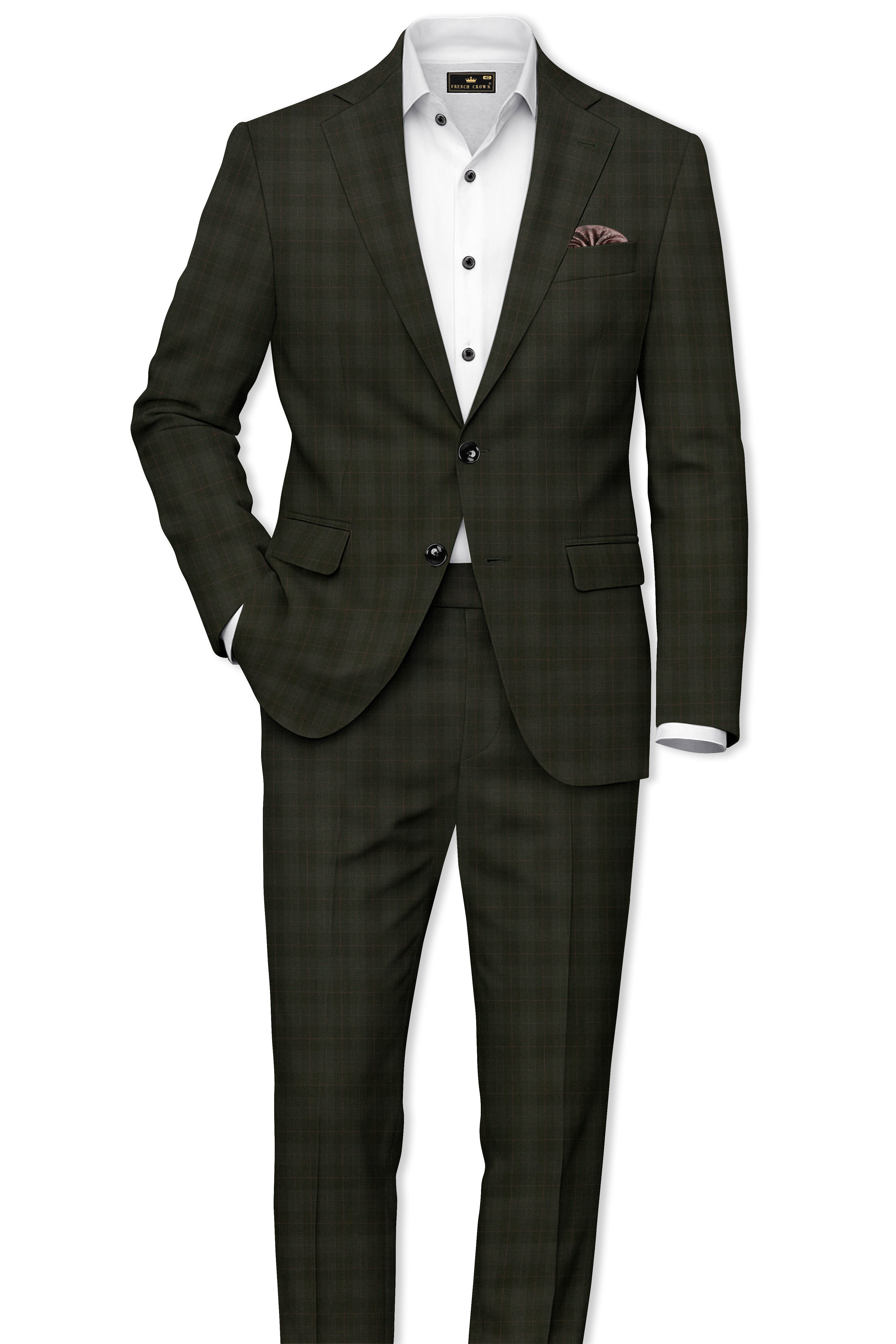 Viricheck-Birch Green Windowpane Wool Rich Single Breasted Suit