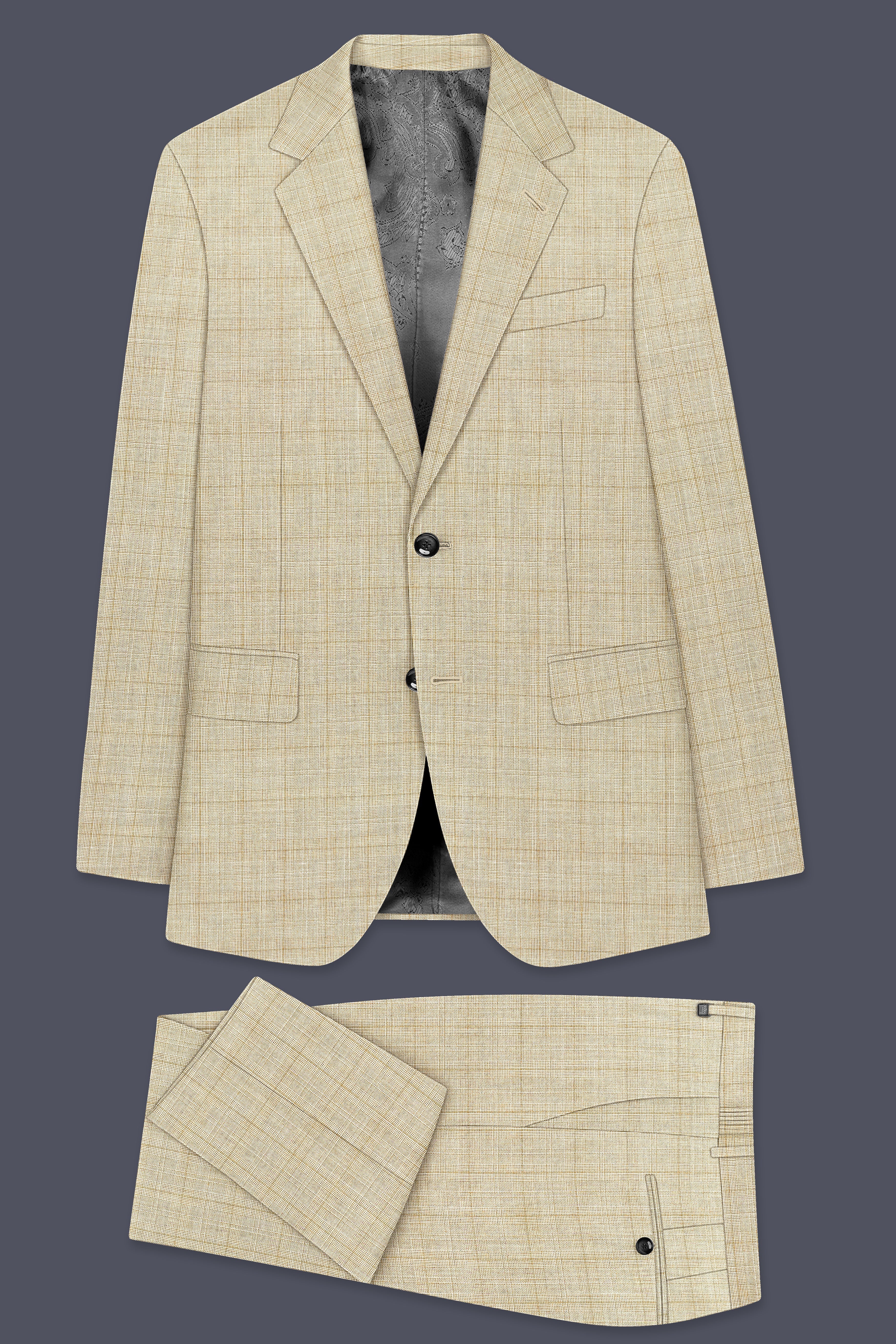 Alviora-Rodeo Dust Cream Windowpane Wool Rich Single Breasted Suit