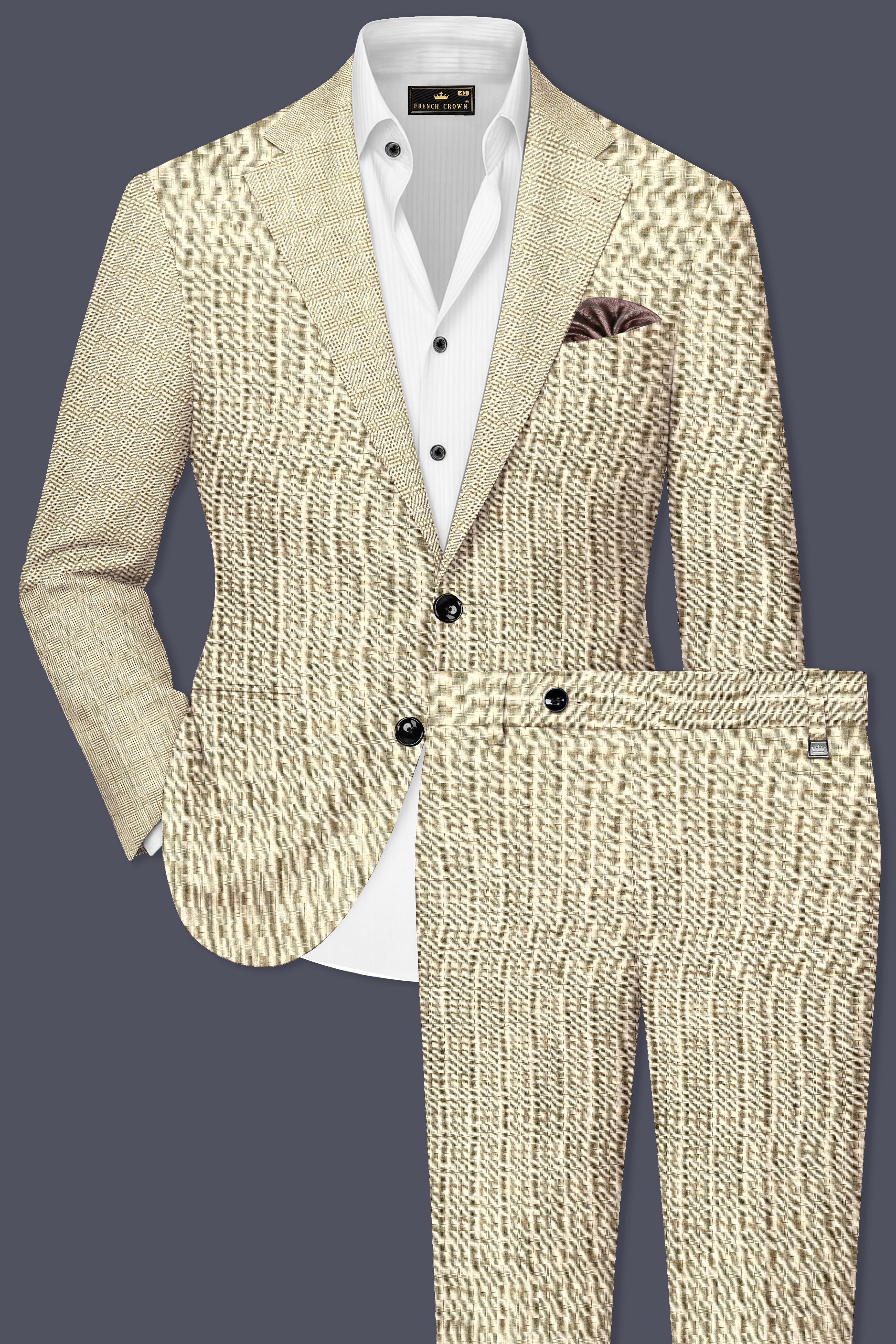 Alviora-Rodeo Dust Cream Windowpane Wool Rich Single Breasted Suit