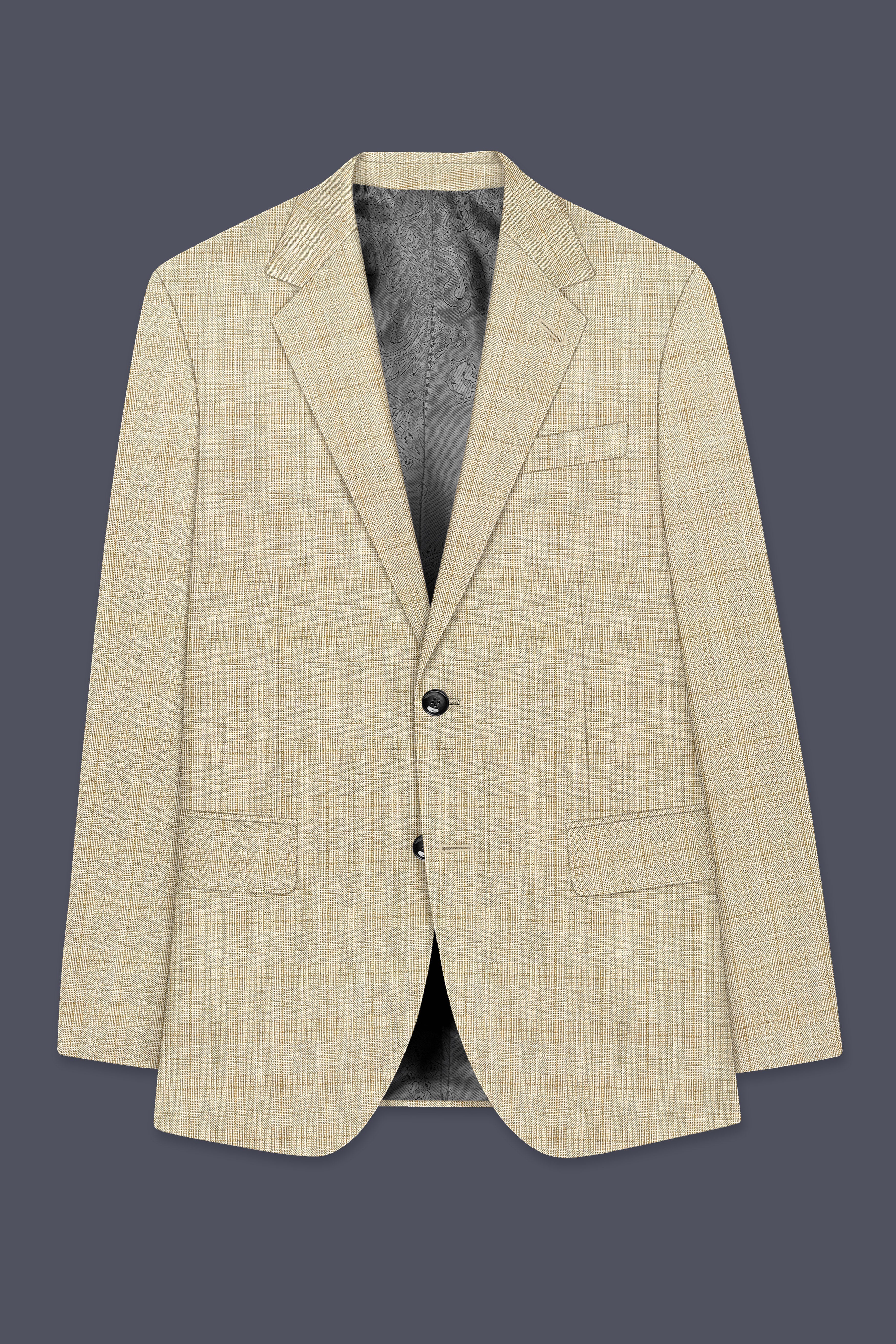 Alviora-Rodeo Dust Cream Windowpane Wool Rich Single Breasted Suit