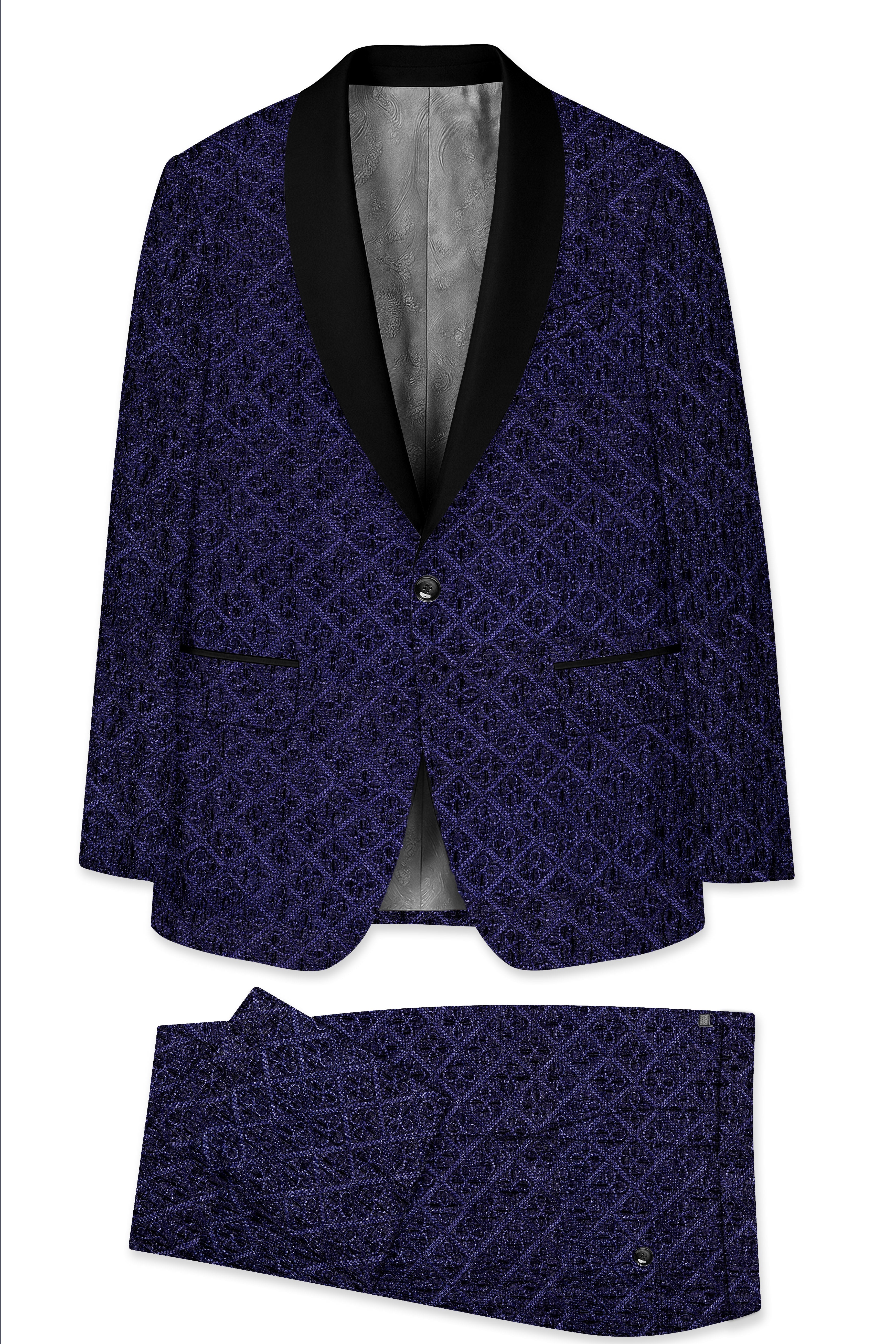 Rosivell-Mirage Blue Flower Thread Embroidered Tuxedo Suit