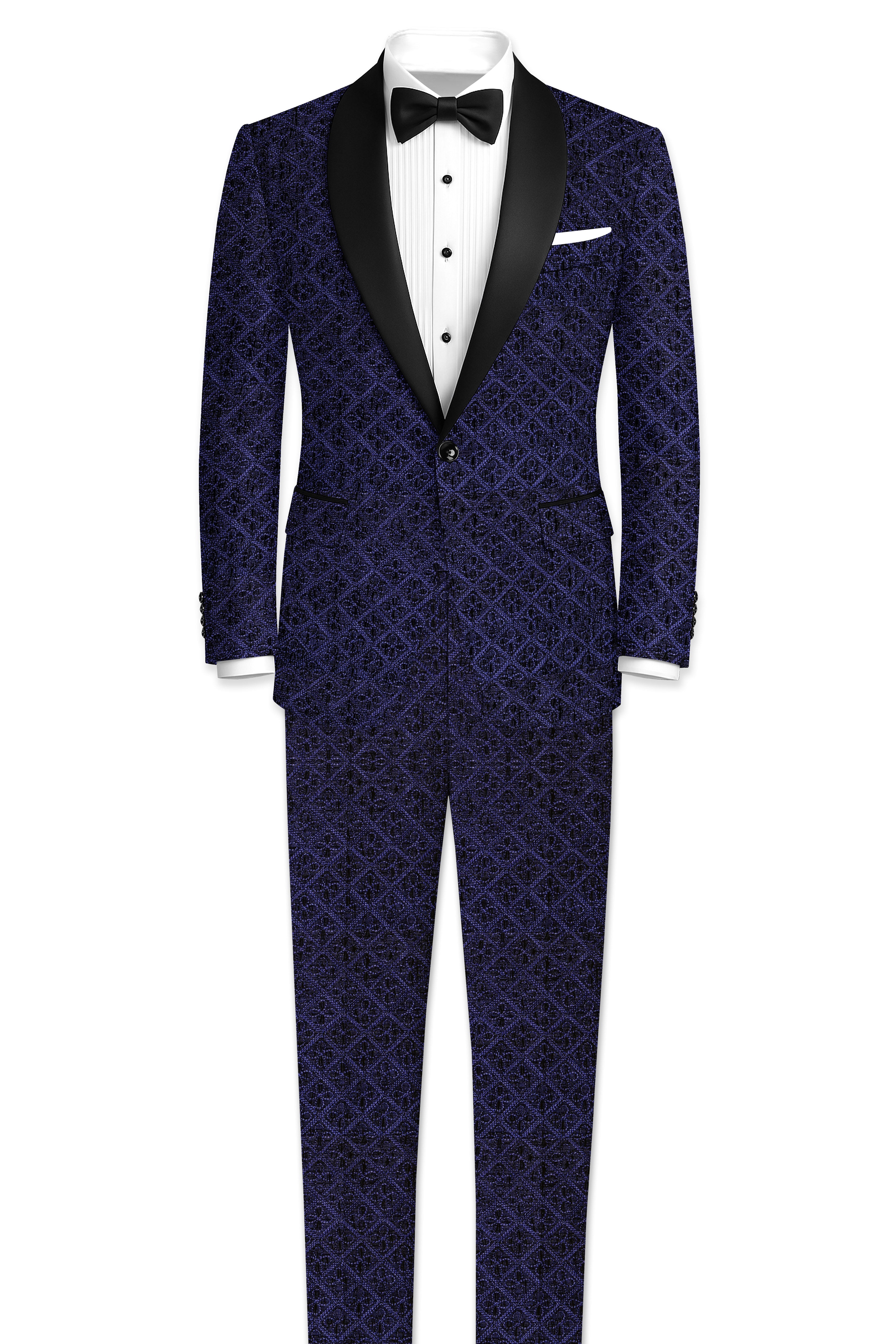 Rosivell-Mirage Blue Flower Thread Embroidered Tuxedo Suit