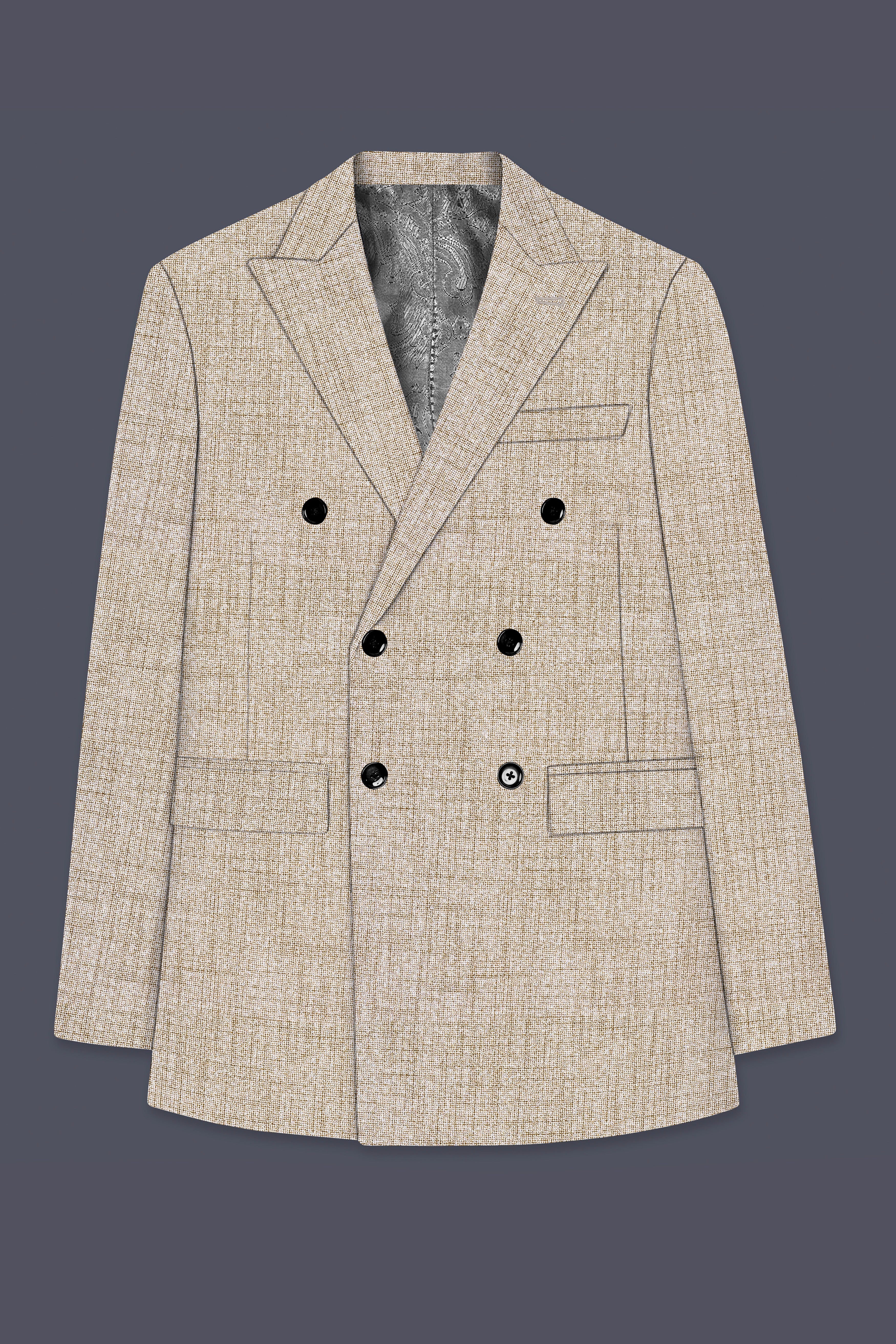 Auricrem-Martini Cream Textured Wool Rich Double Breasted Suit