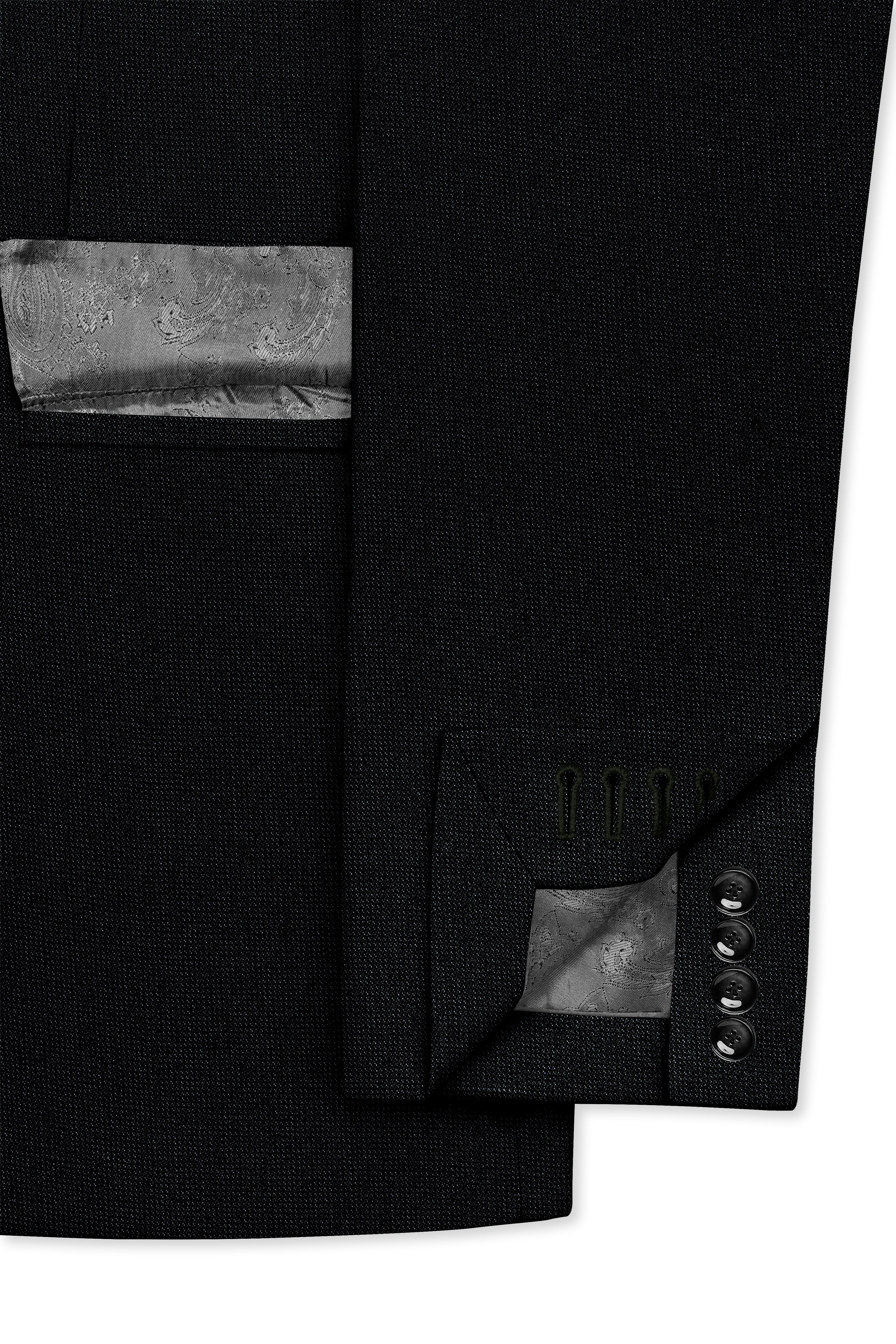 Noctivell-Jade Black Textured Wool Rich Single Breasted Suit