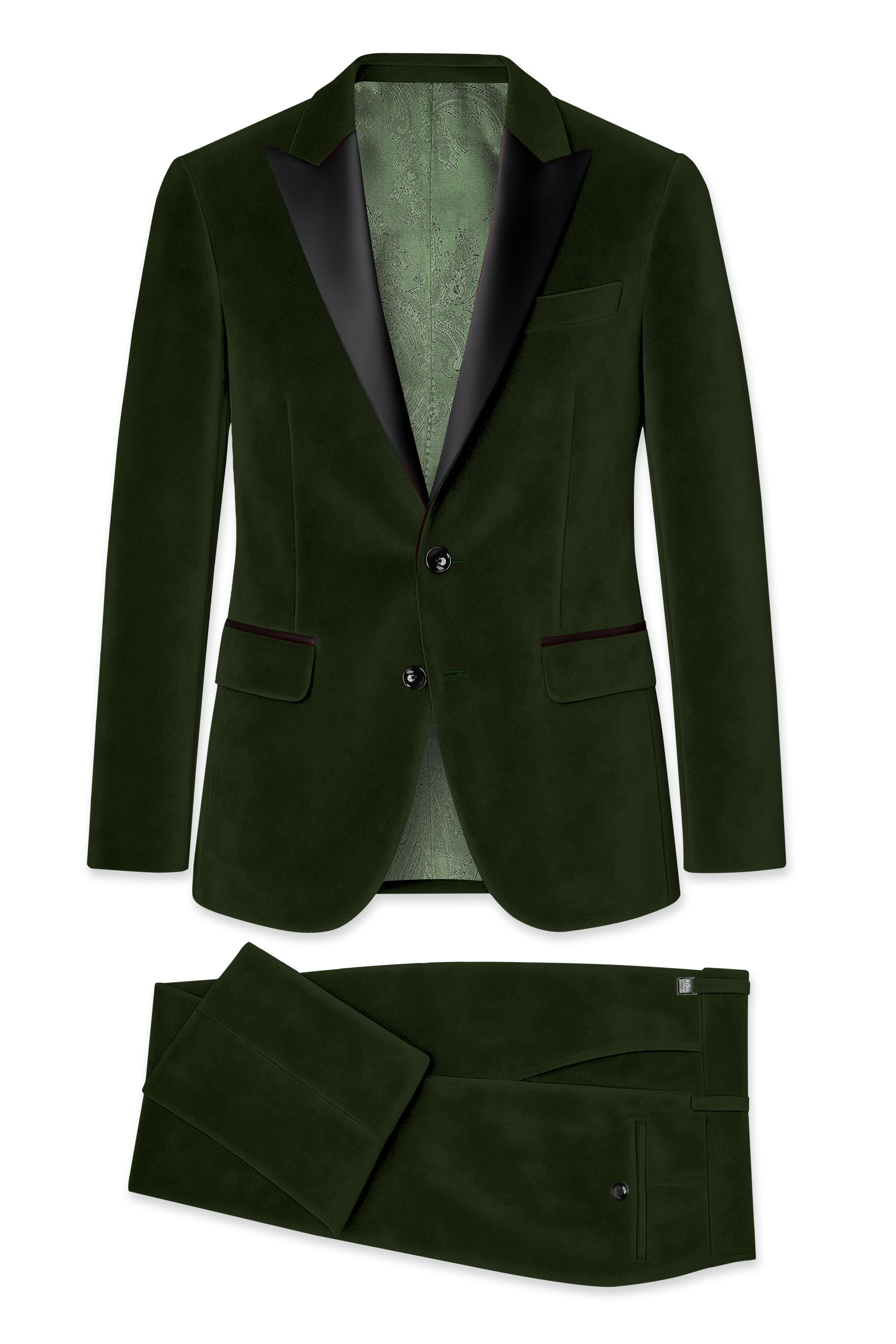 Velcadia-Acadia Green Velvet Peak Lapel Tuxedo Suit