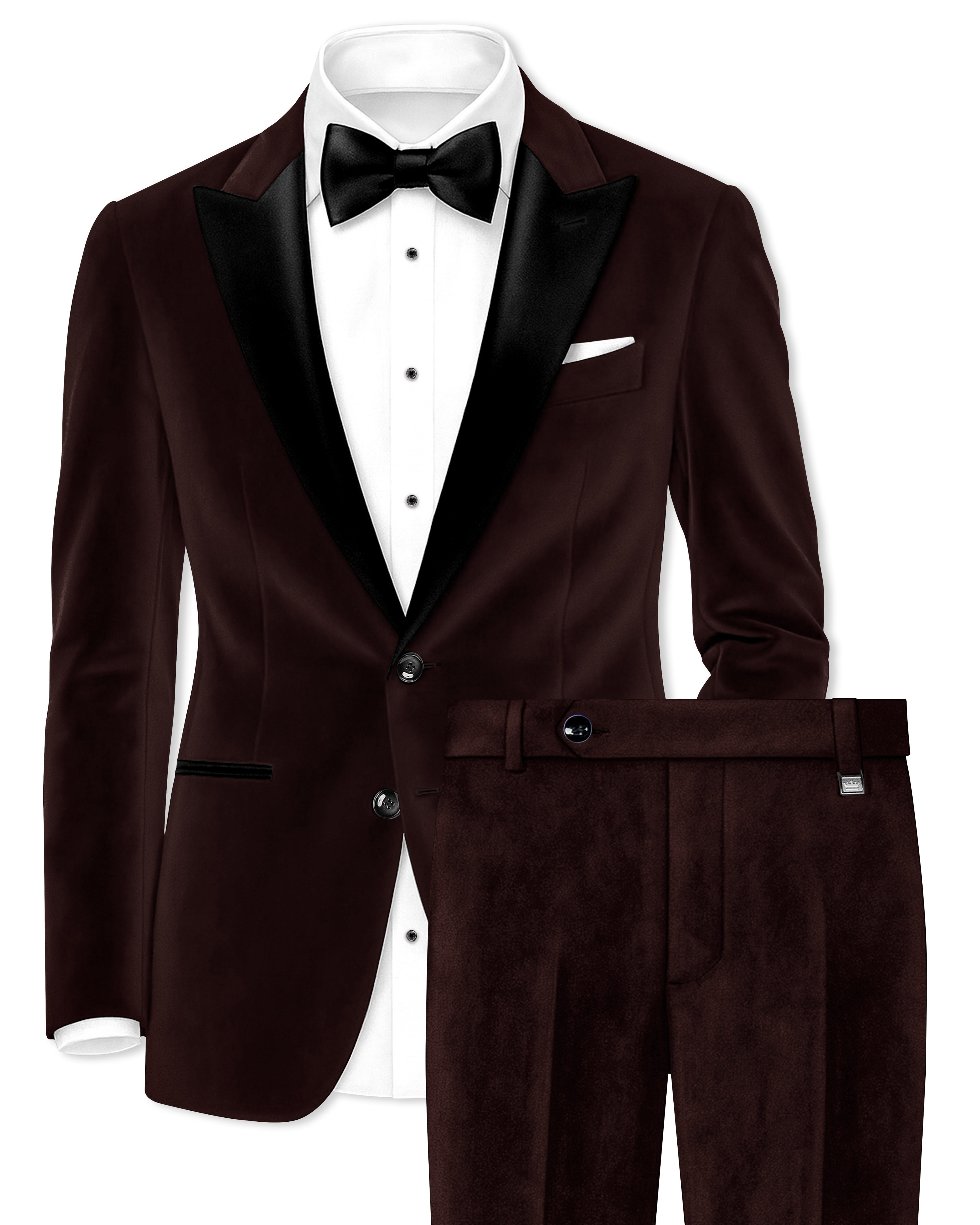 Brunvell-Asphalt Brown Velvet Peak Lapel Tuxedo Suit
