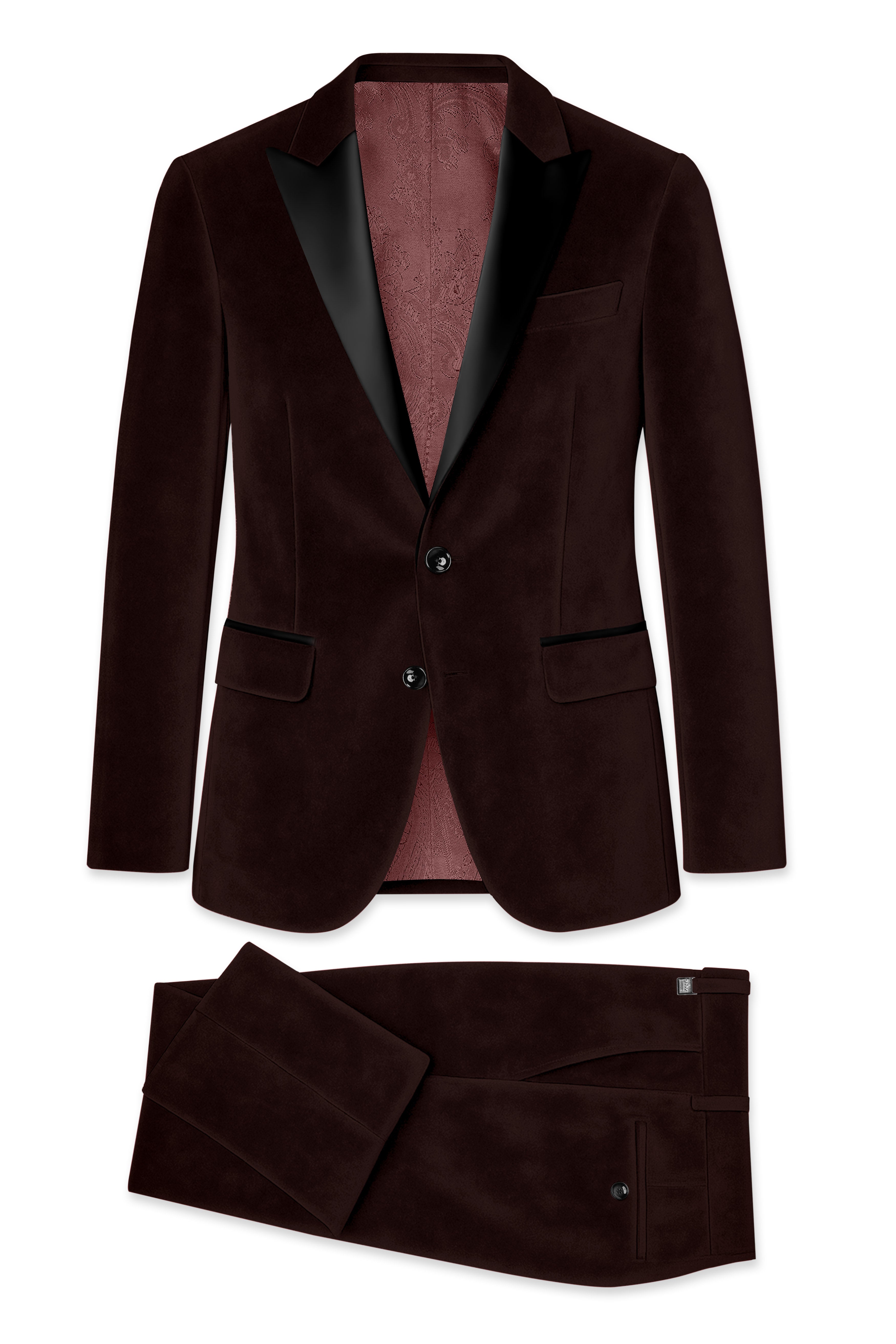 Brunvell-Asphalt Brown Velvet Peak Lapel Tuxedo Suit