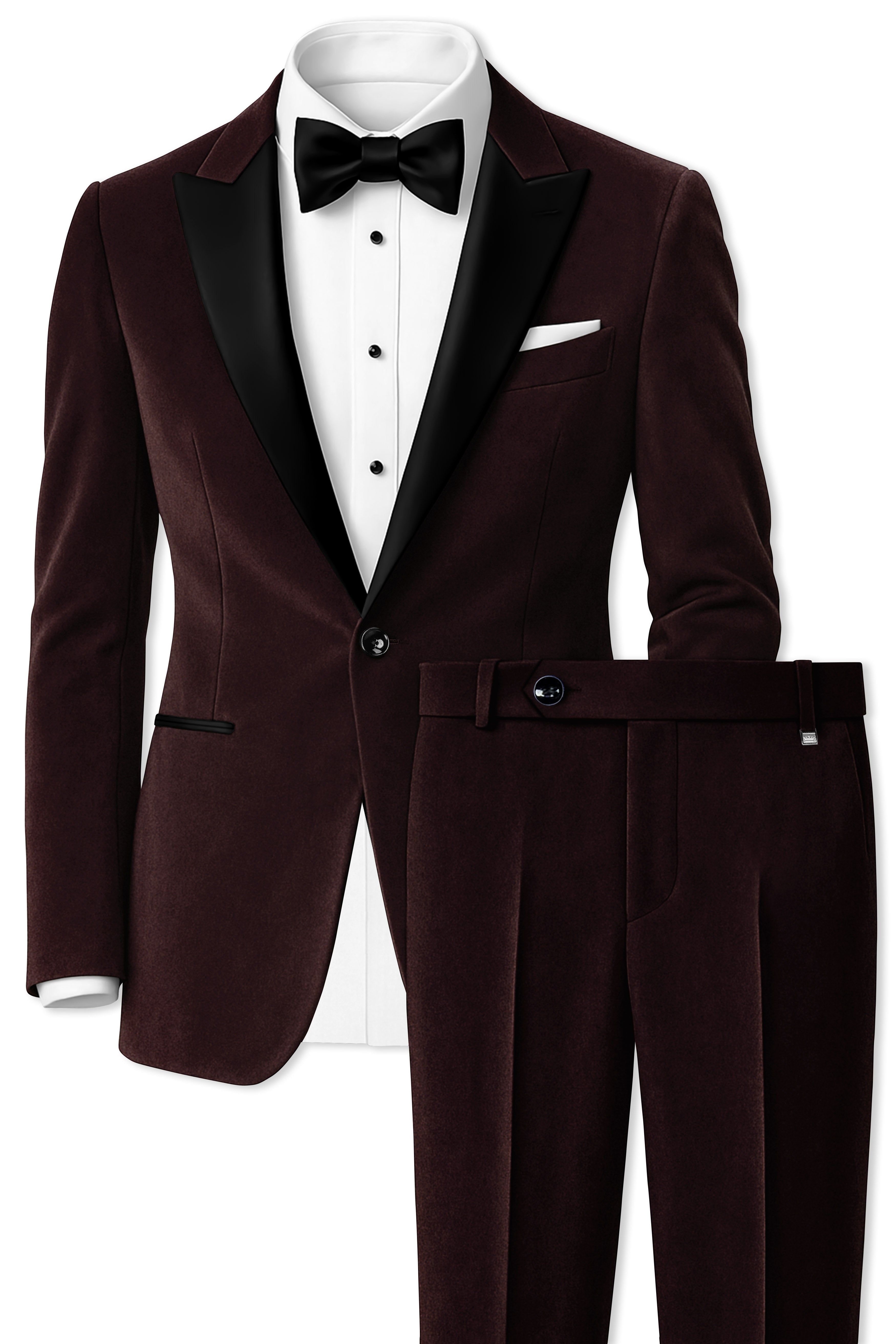 Brunvell-Asphalt Brown Velvet Peak Lapel Tuxedo Suit
