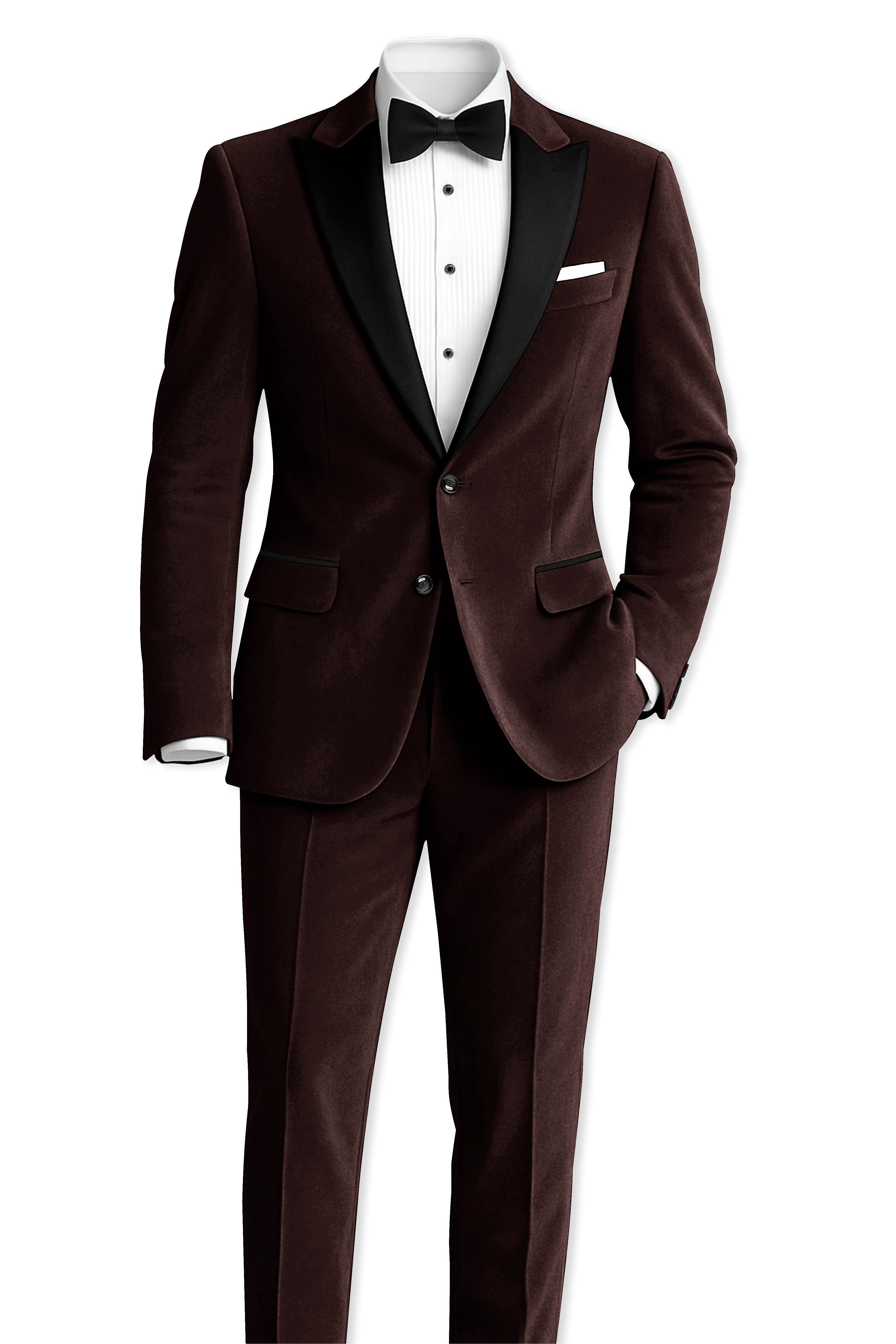 Brunvell-Asphalt Brown Velvet Peak Lapel Tuxedo Suit