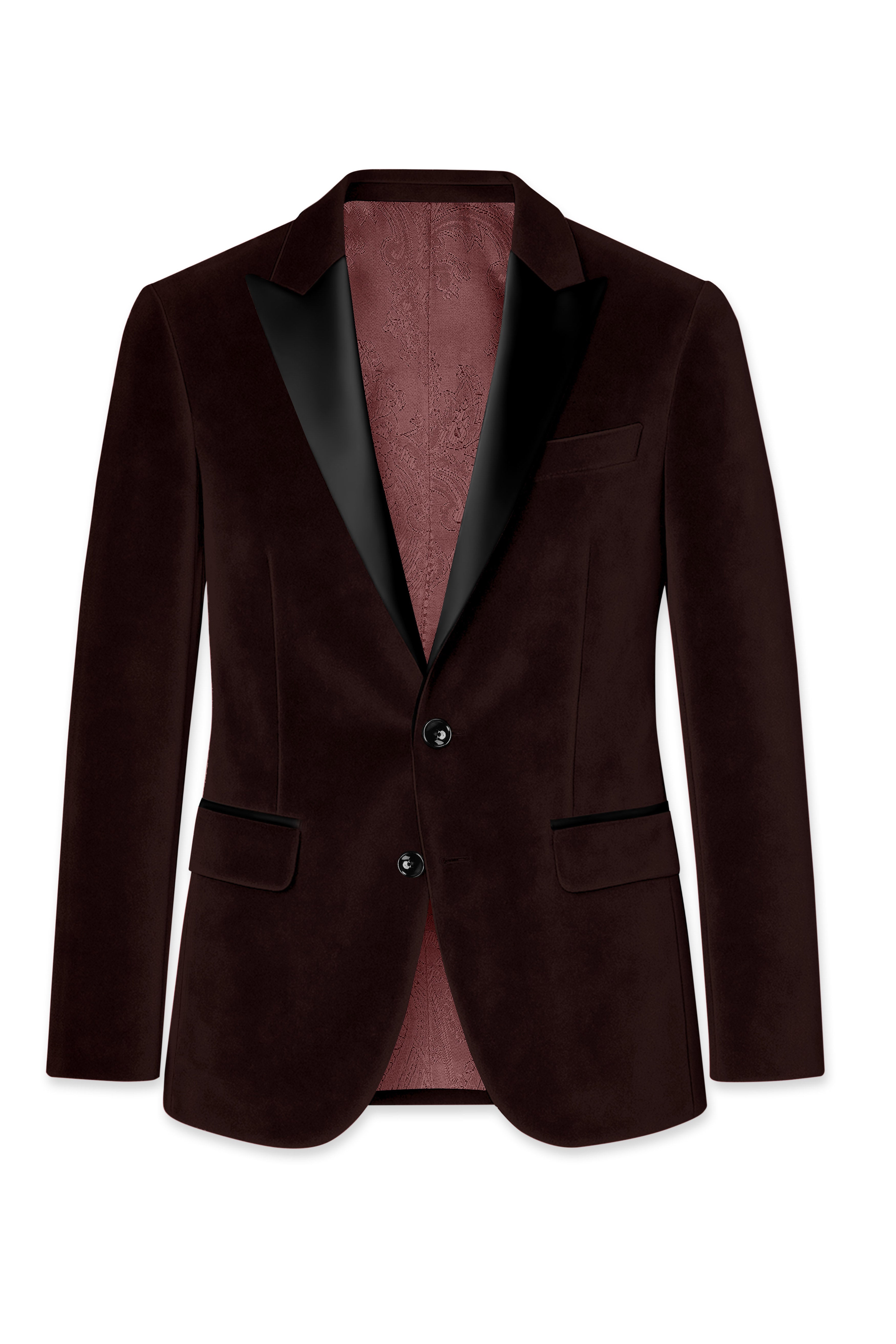 Brunvell-Asphalt Brown Velvet Peak Lapel Tuxedo Suit