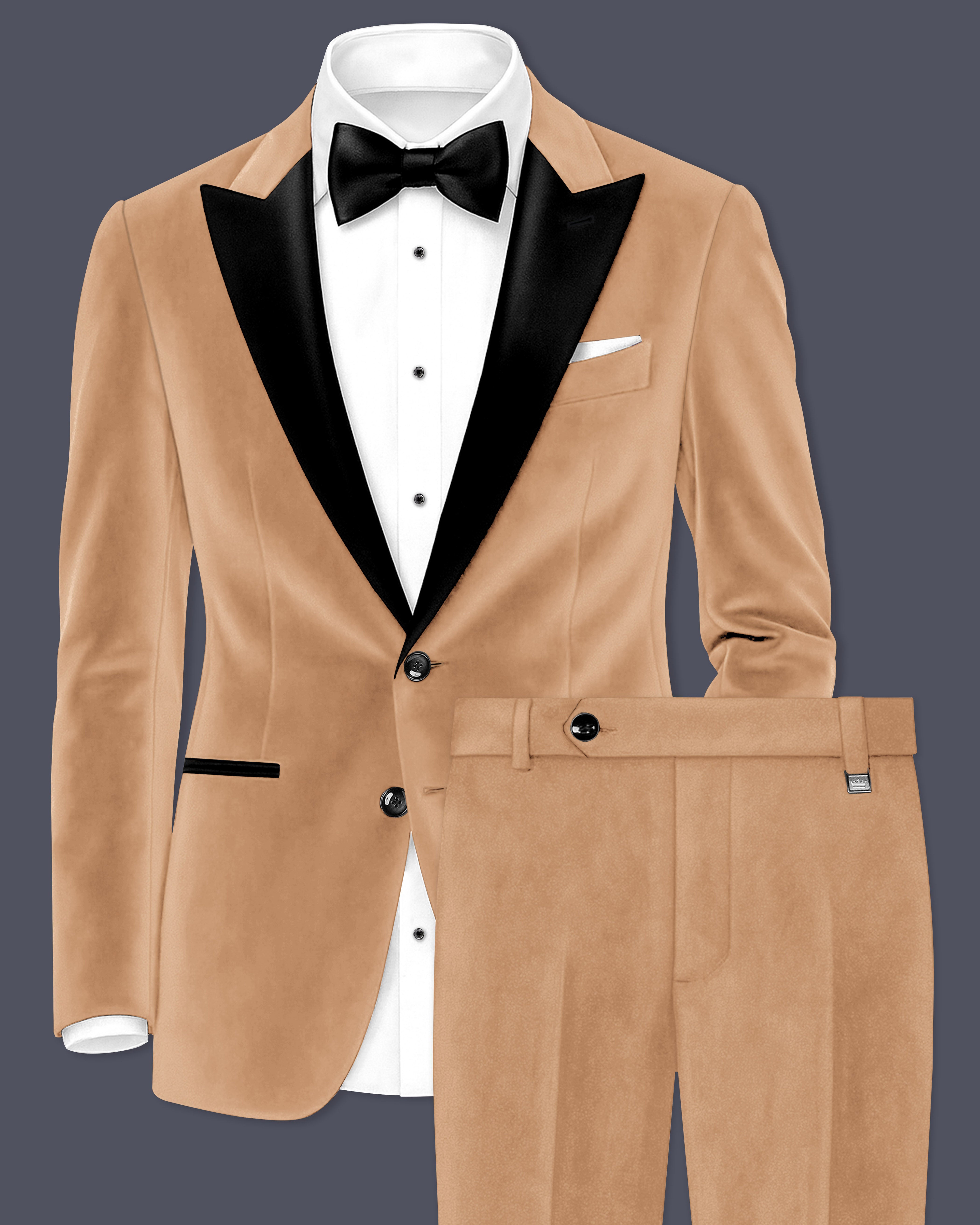 Ivorel-Fawn Cream Velvet Peak Lapel Tuxedo Suit