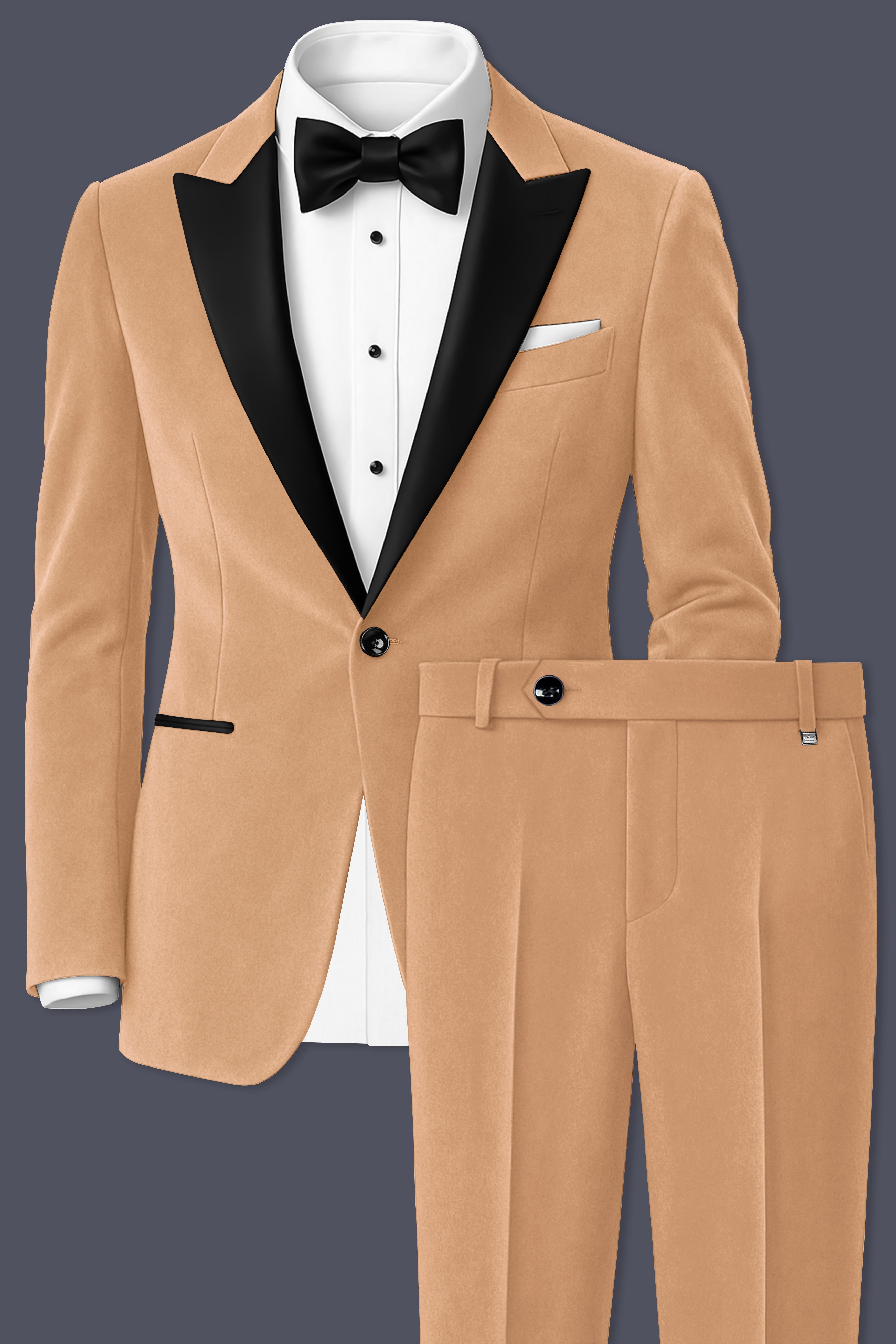 Ivorel-Fawn Cream Velvet Peak Lapel Tuxedo Suit