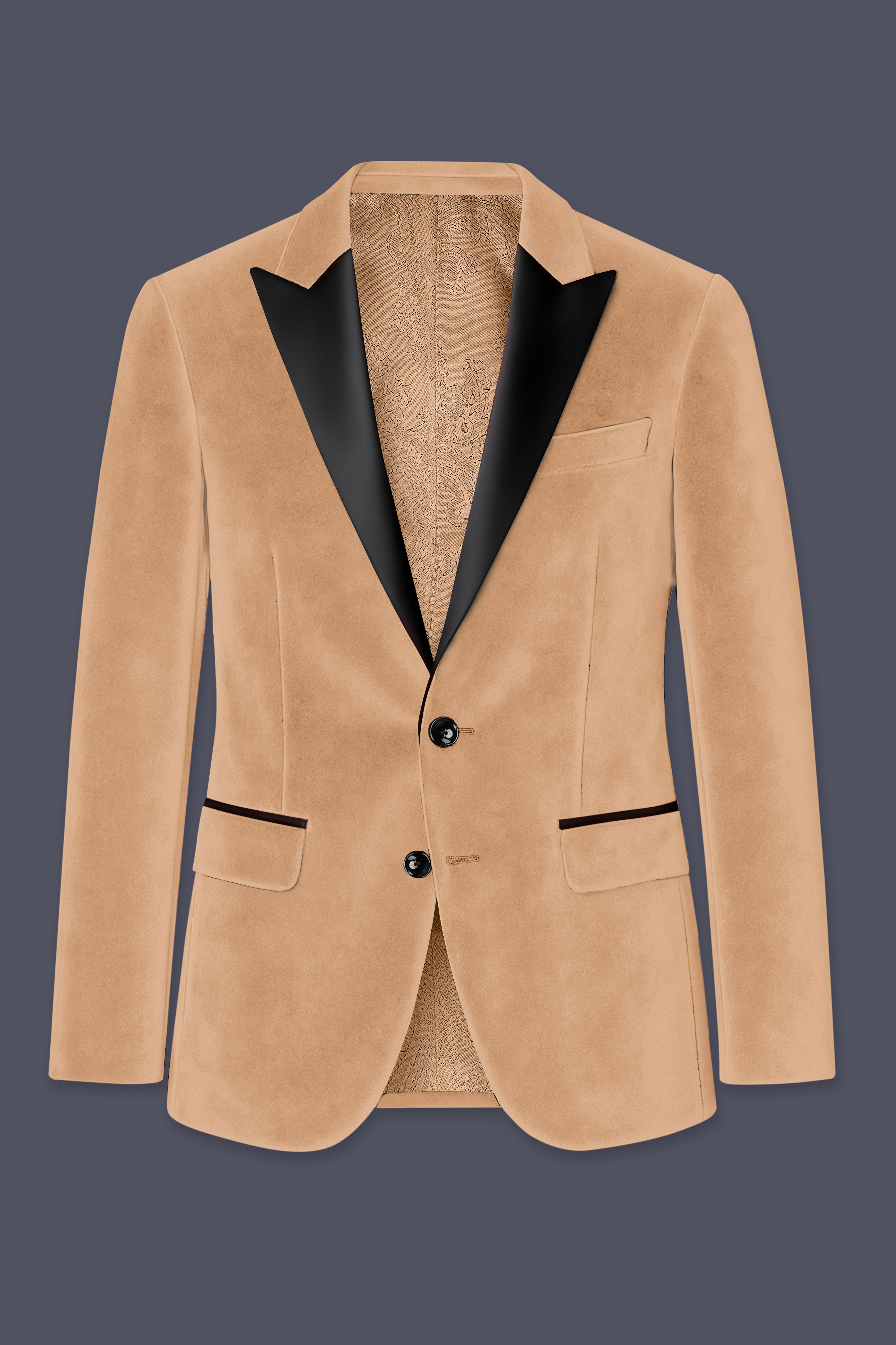 Ivorel-Fawn Cream Velvet Peak Lapel Tuxedo Suit