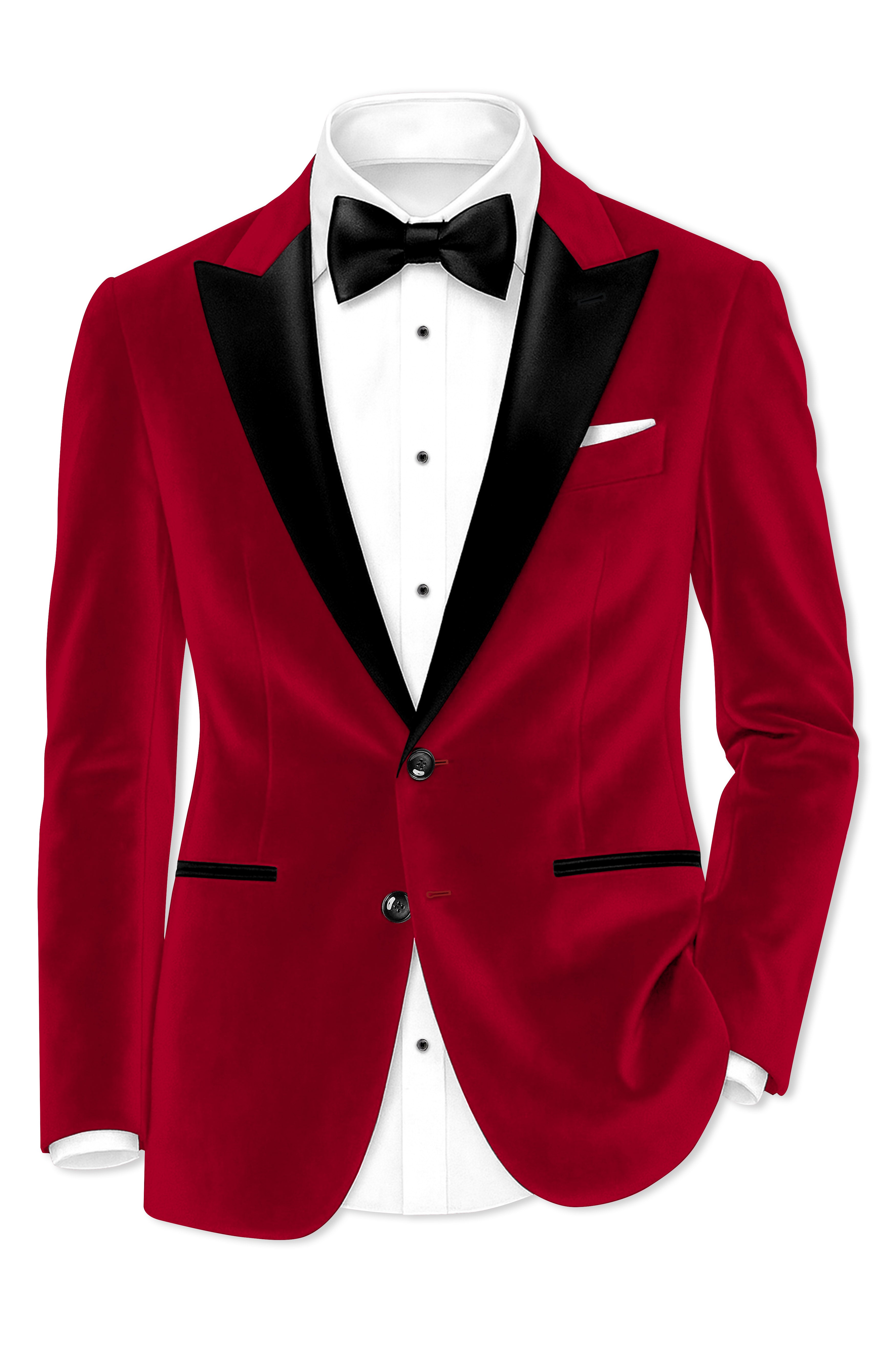 Rubivell-Carmine Red Velvet Peak Lapel Tuxedo Suit