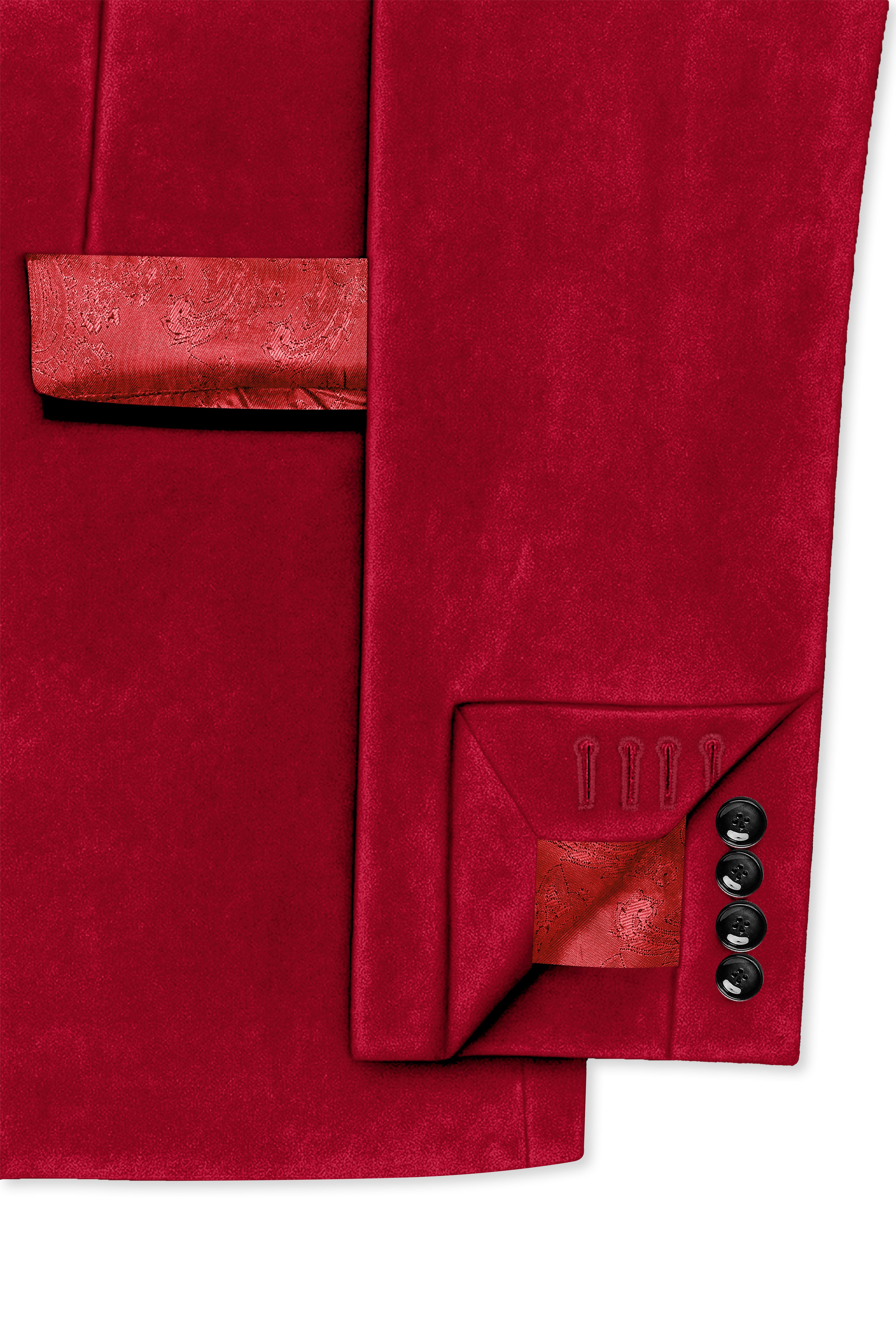 Rubivell-Carmine Red Velvet Peak Lapel Tuxedo Suit