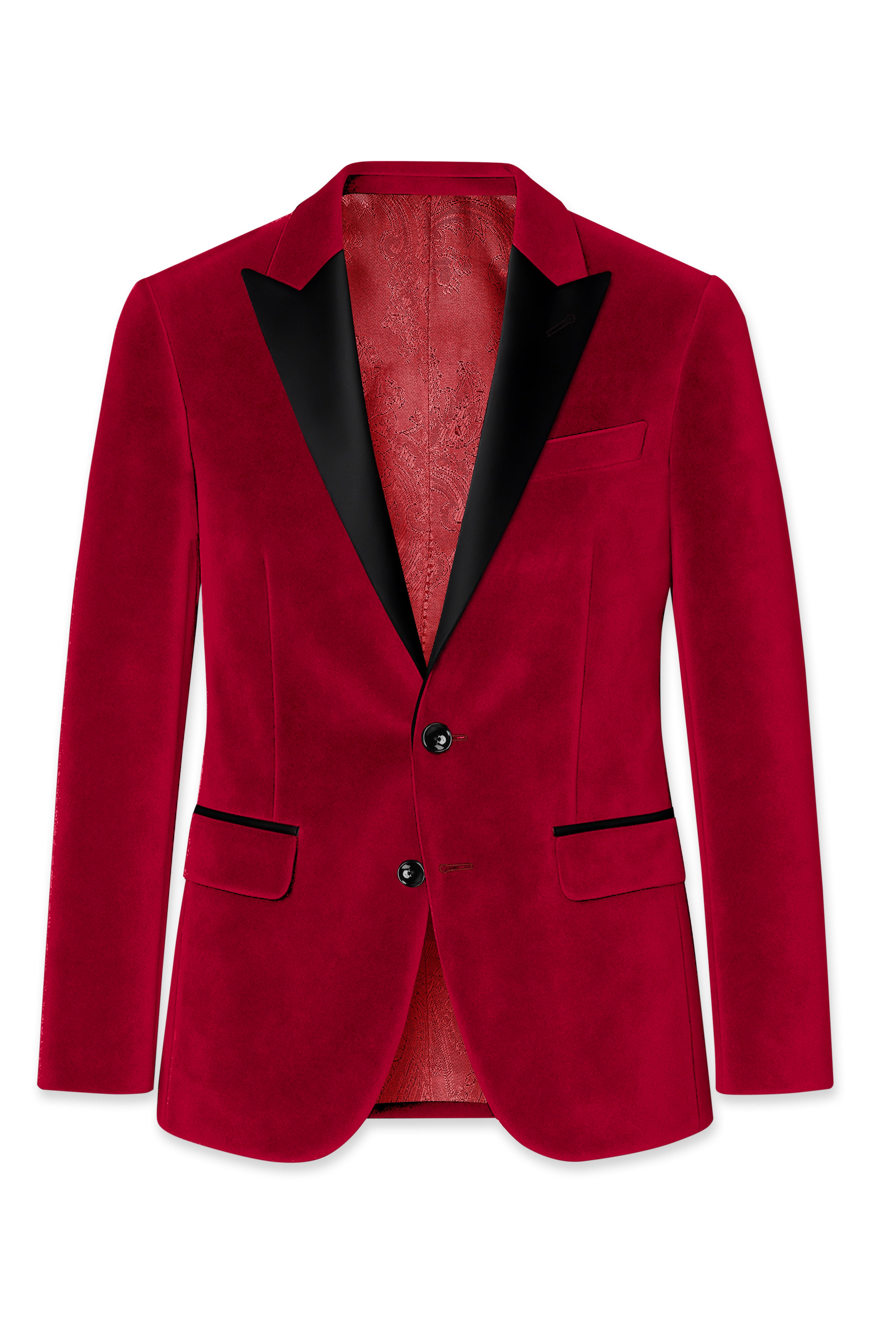 Rubivell-Carmine Red Velvet Peak Lapel Tuxedo Suit