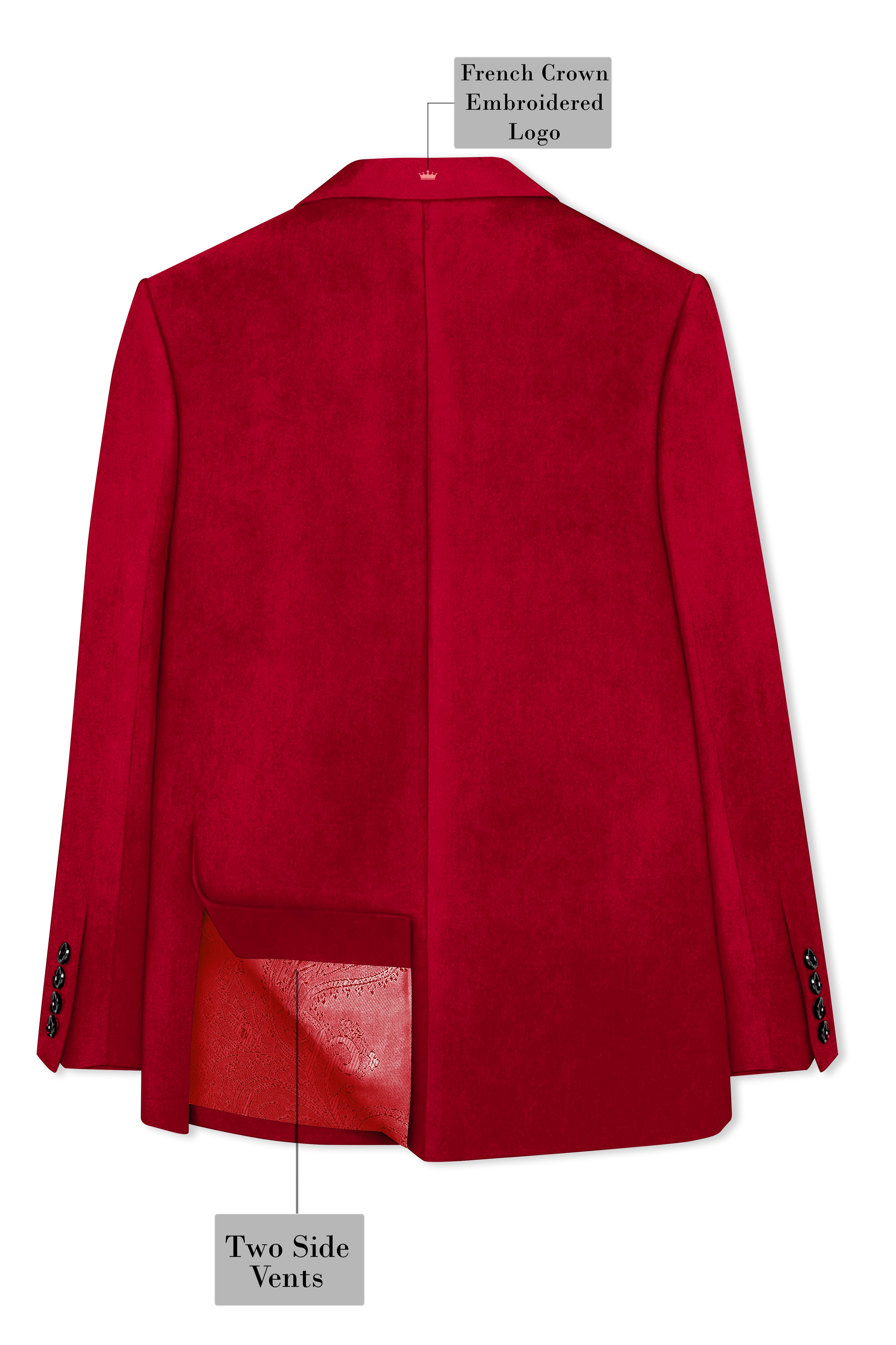 Rubivell-Carmine Red Velvet Peak Lapel Tuxedo Suit