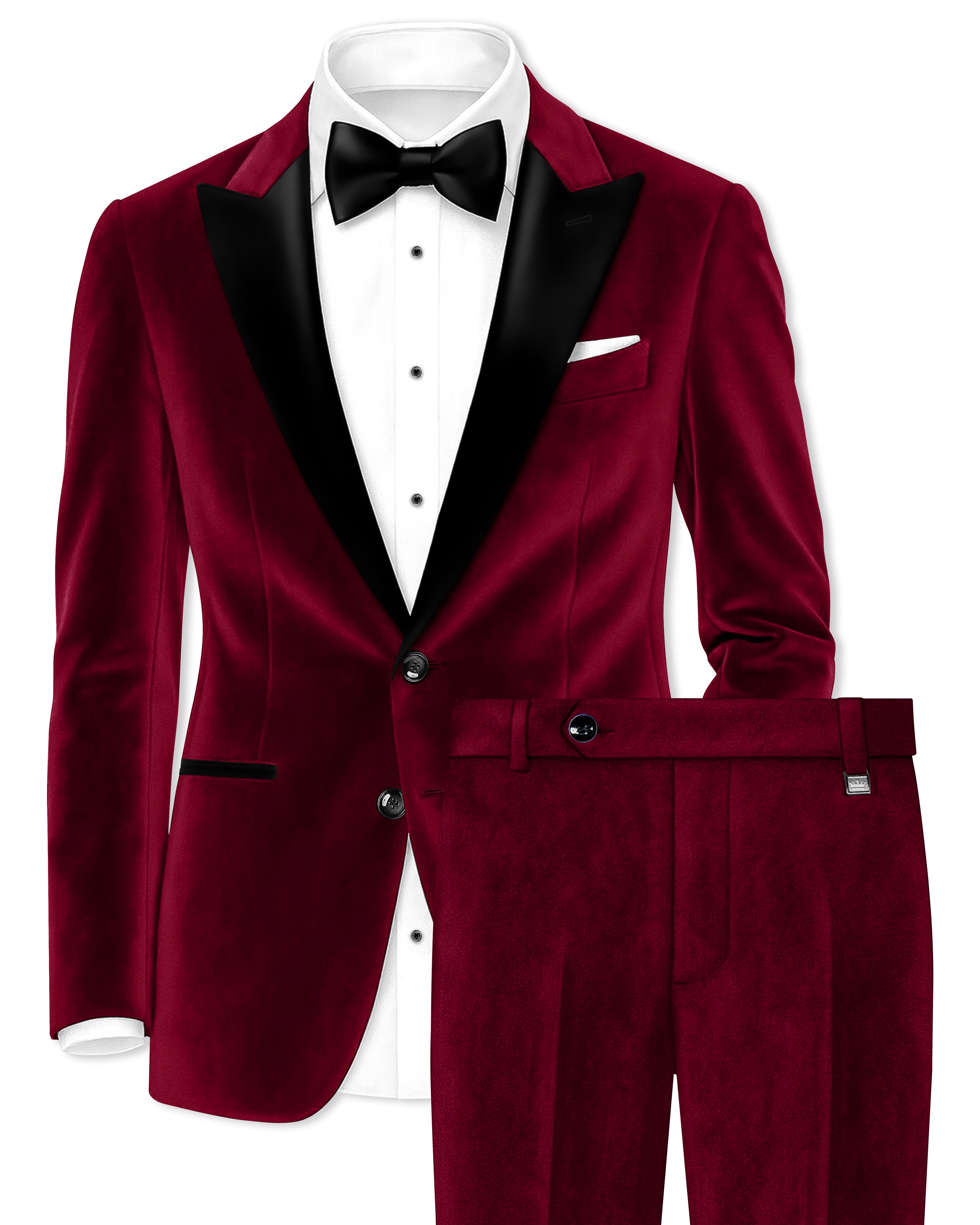 Marcrest-Castro maroon Velvet Peak Lapel Tuxedo Suit