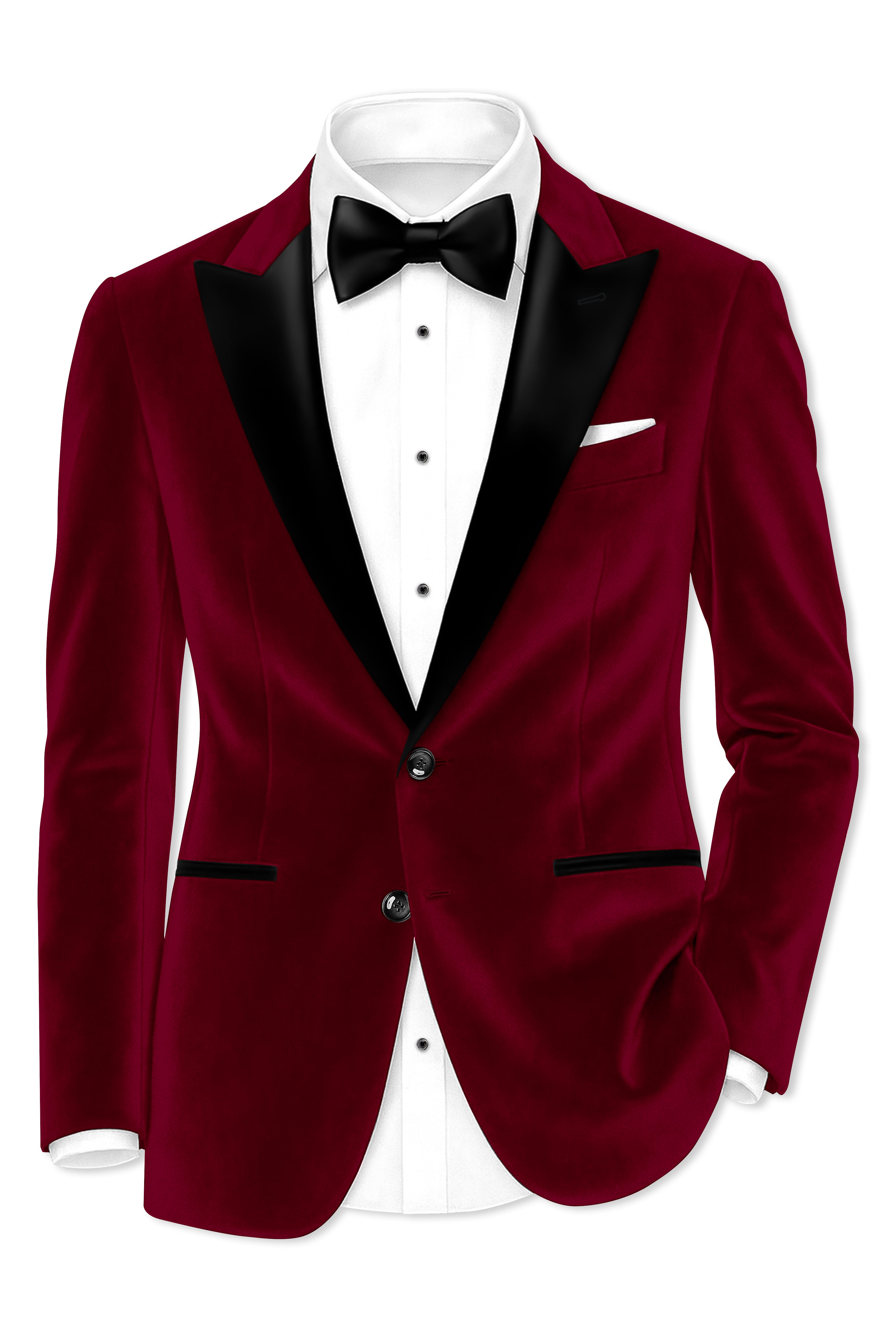 Marcrest-Castro maroon Velvet Peak Lapel Tuxedo Suit