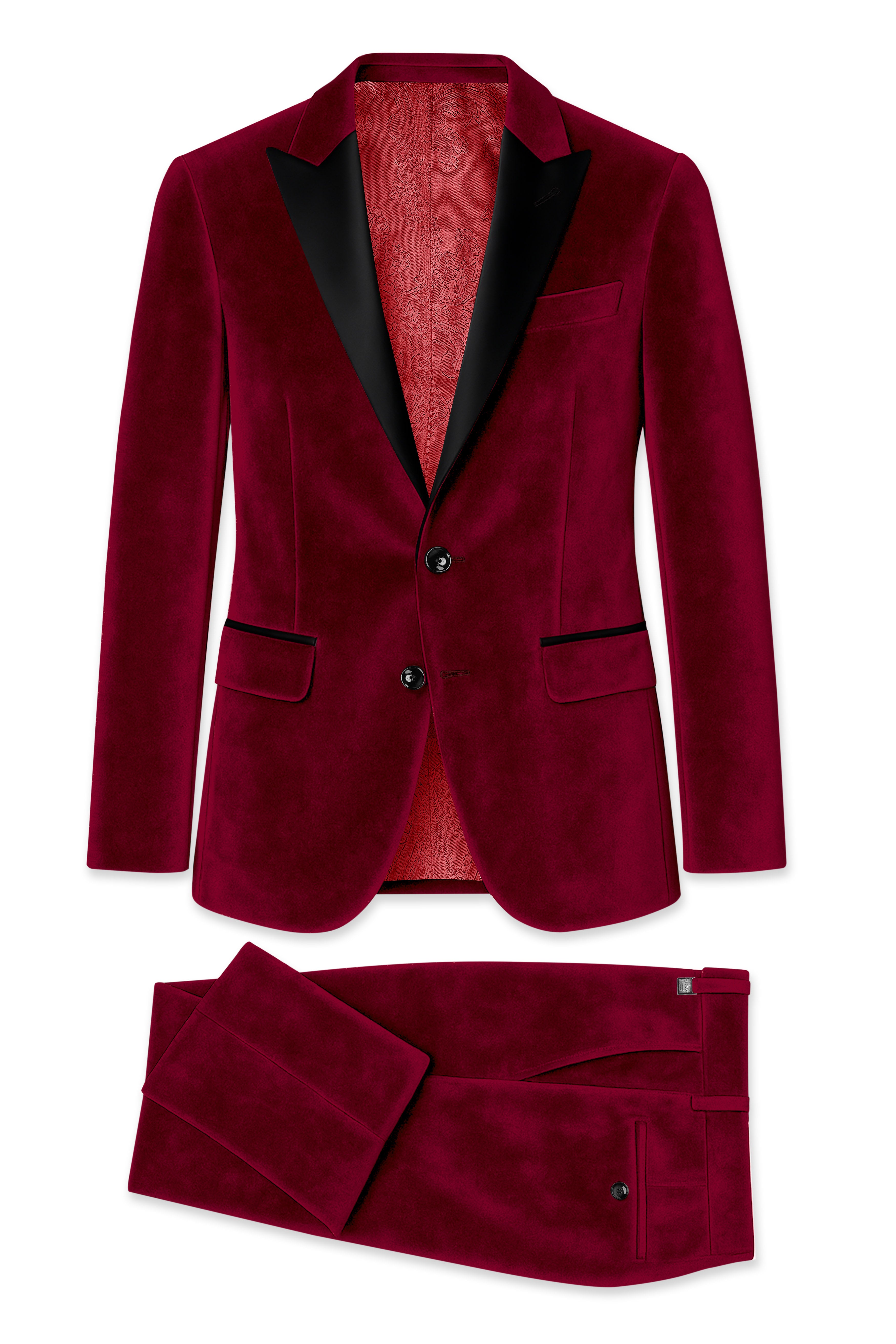 Marcrest-Castro maroon Velvet Peak Lapel Tuxedo Suit