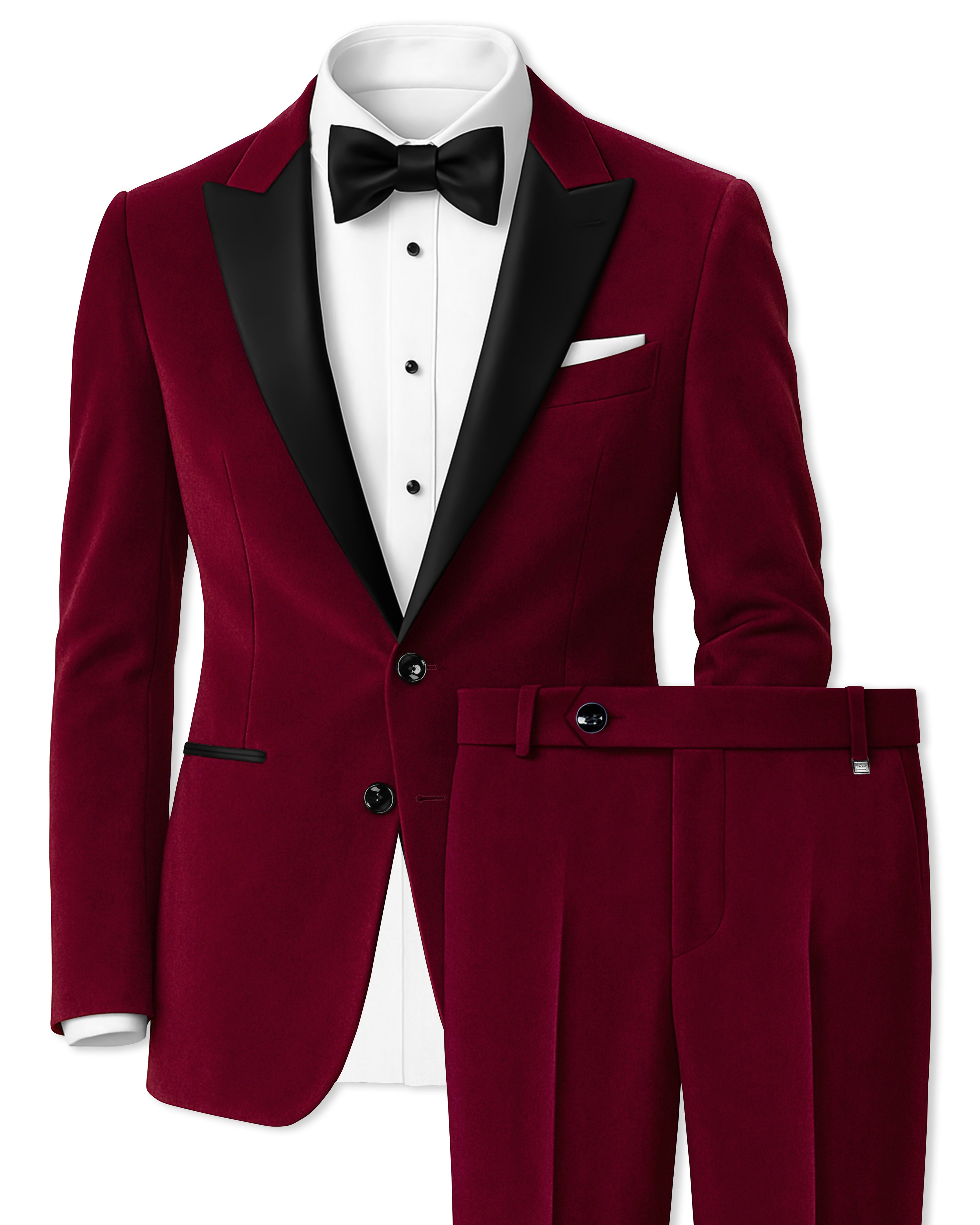 Marcrest-Castro maroon Velvet Peak Lapel Tuxedo Suit