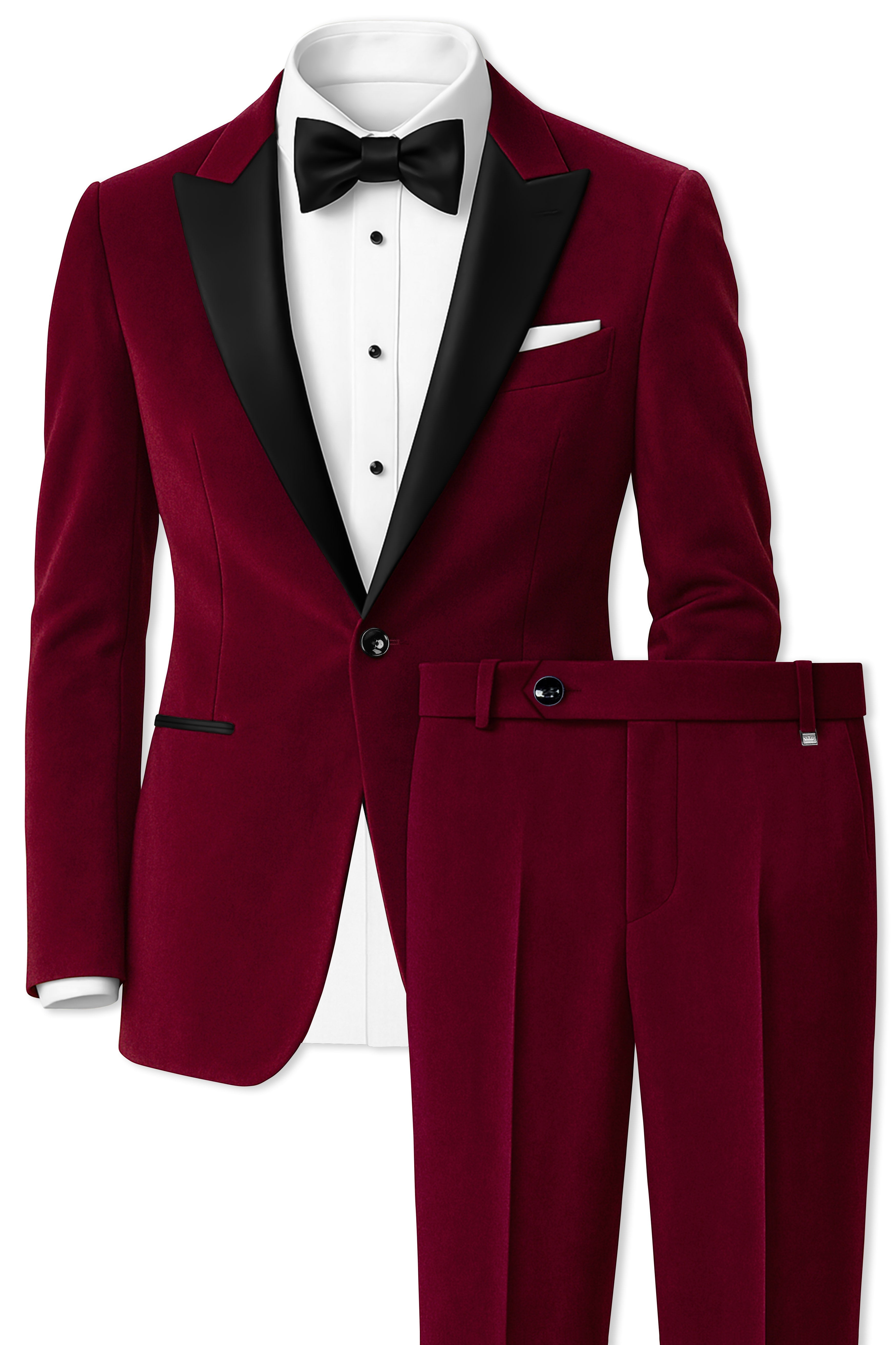 Marcrest-Castro maroon Velvet Peak Lapel Tuxedo Suit