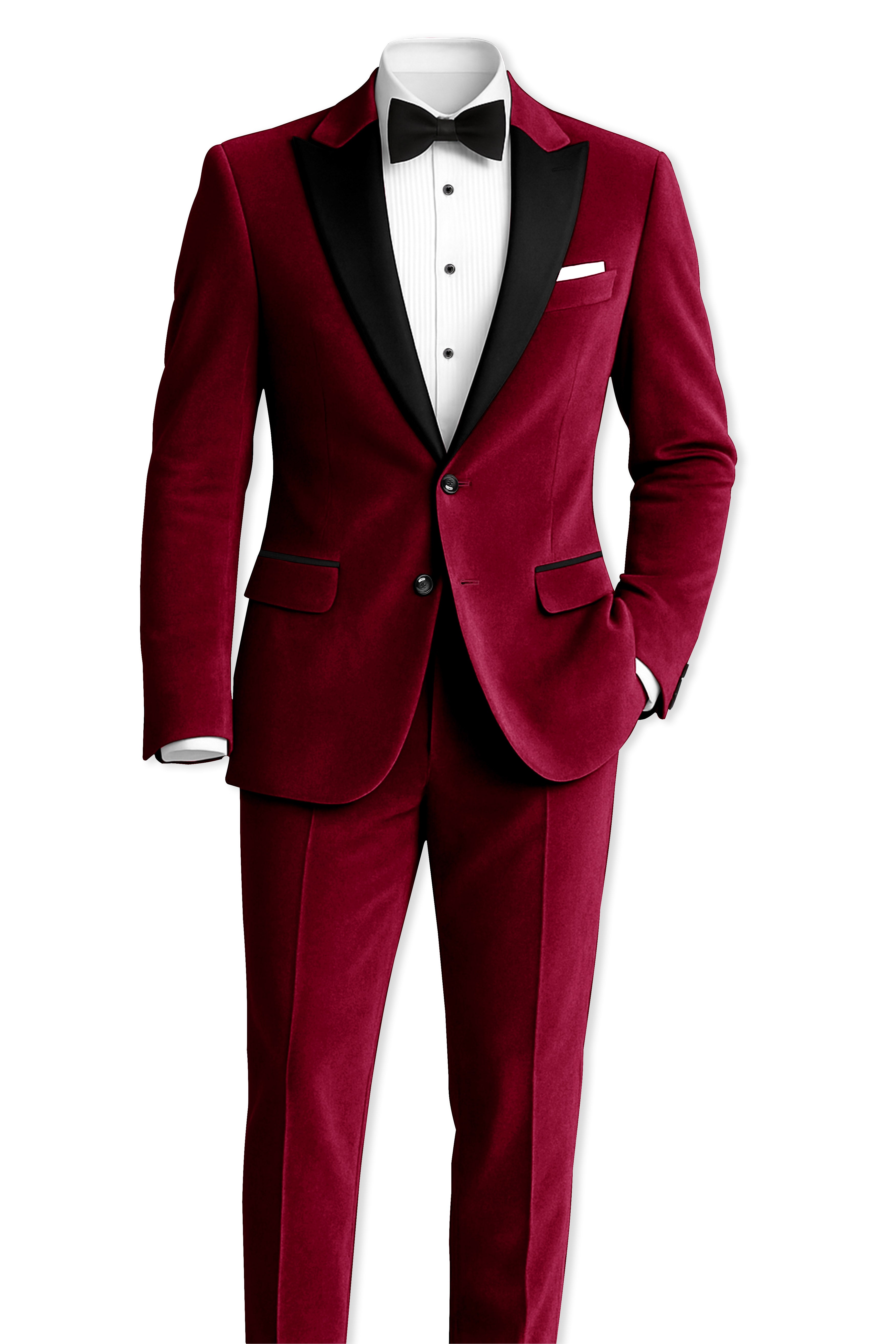Marcrest-Castro maroon Velvet Peak Lapel Tuxedo Suit