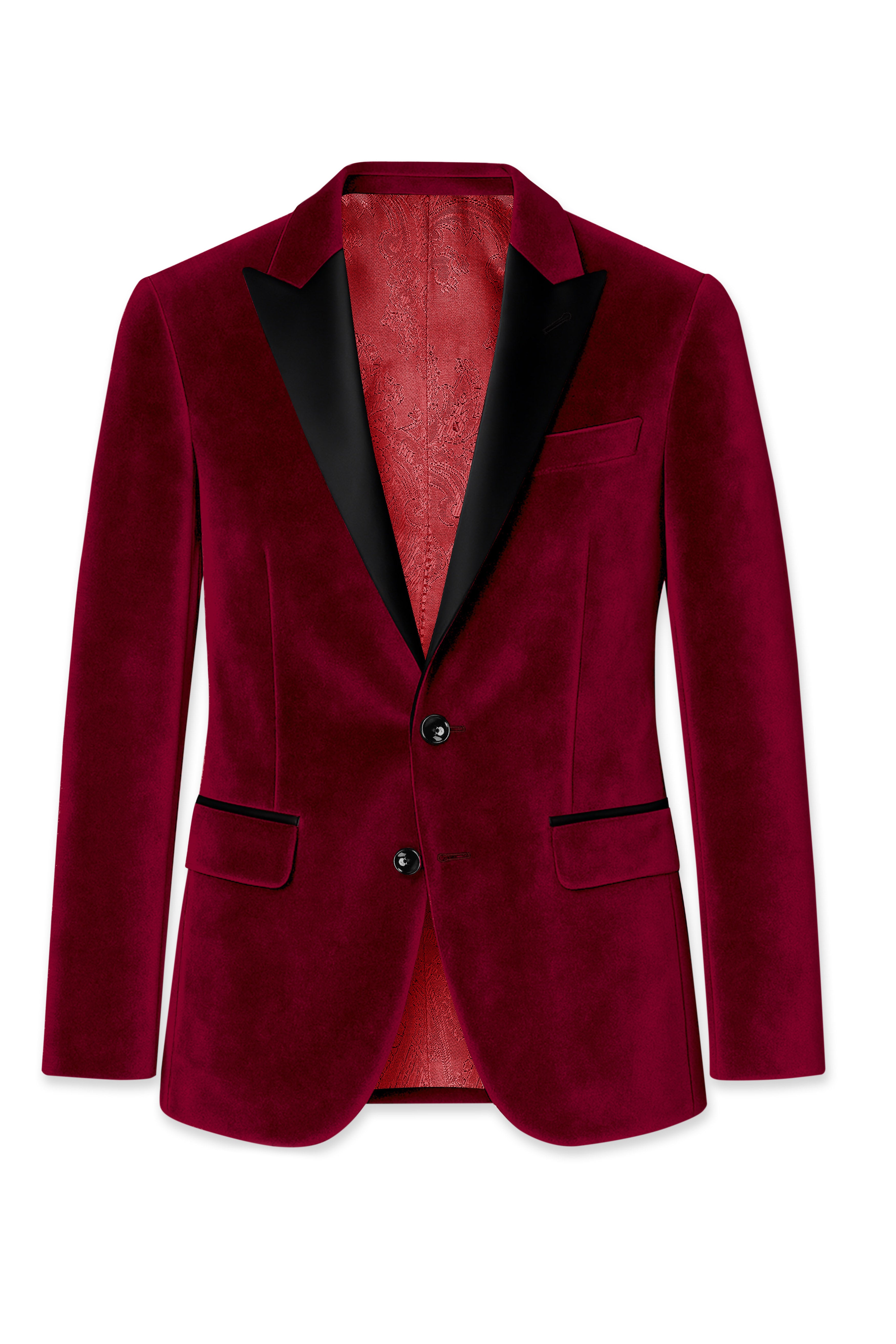 Marcrest-Castro maroon Velvet Peak Lapel Tuxedo Suit