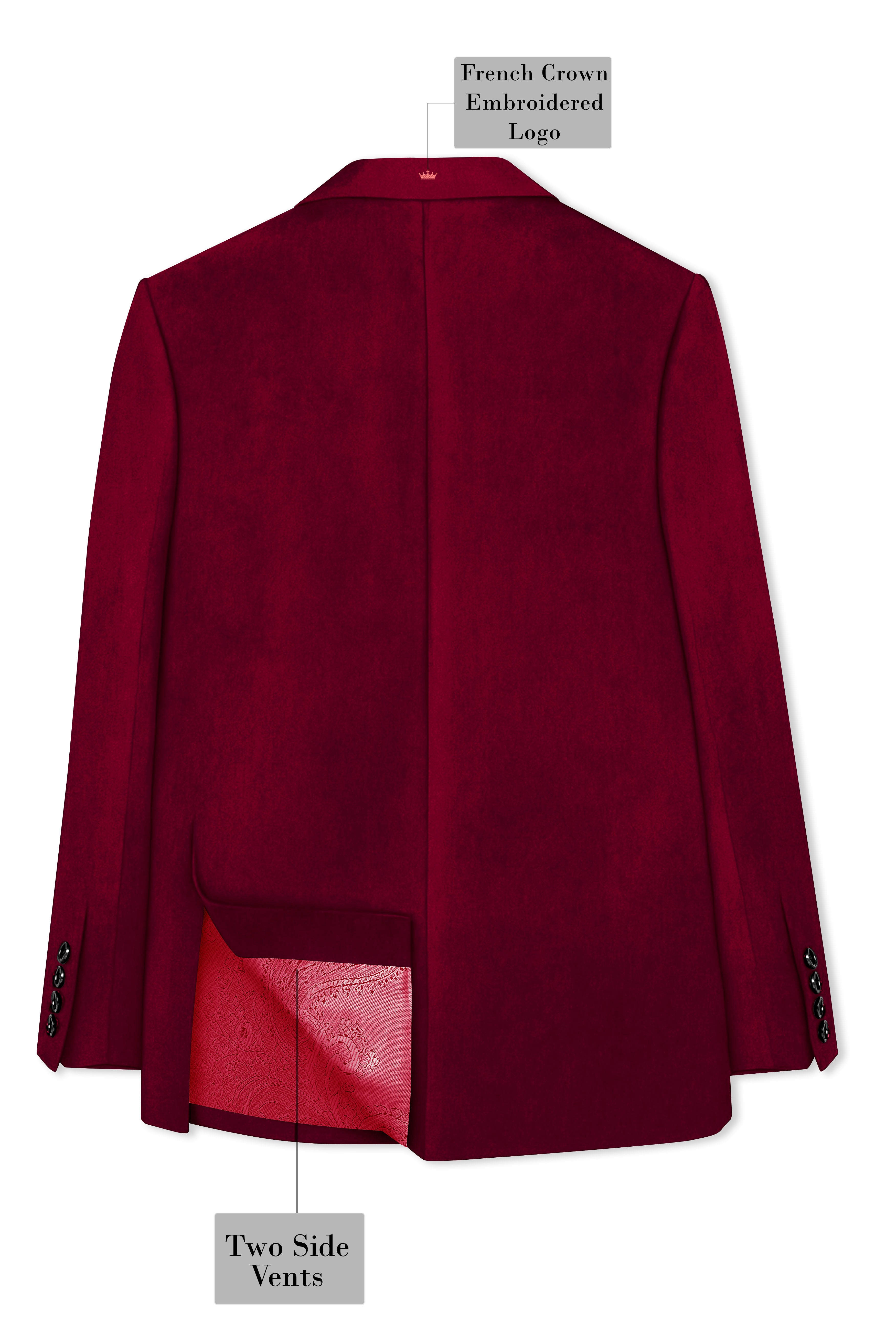 Marcrest-Castro maroon Velvet Peak Lapel Tuxedo Suit