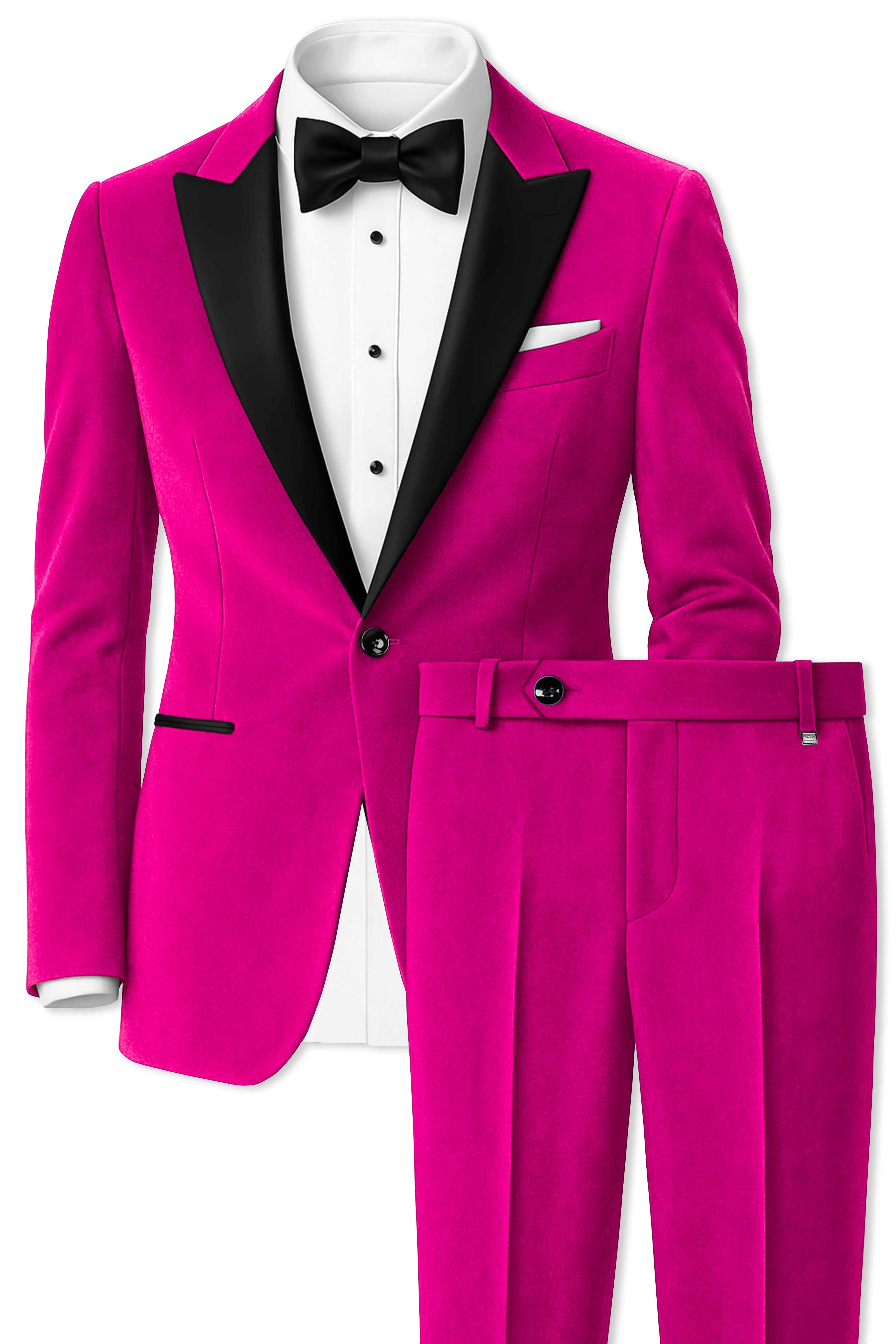 Rosivell-Fuchsia Pink Velvet Peak Lapel Tuxedo Suit