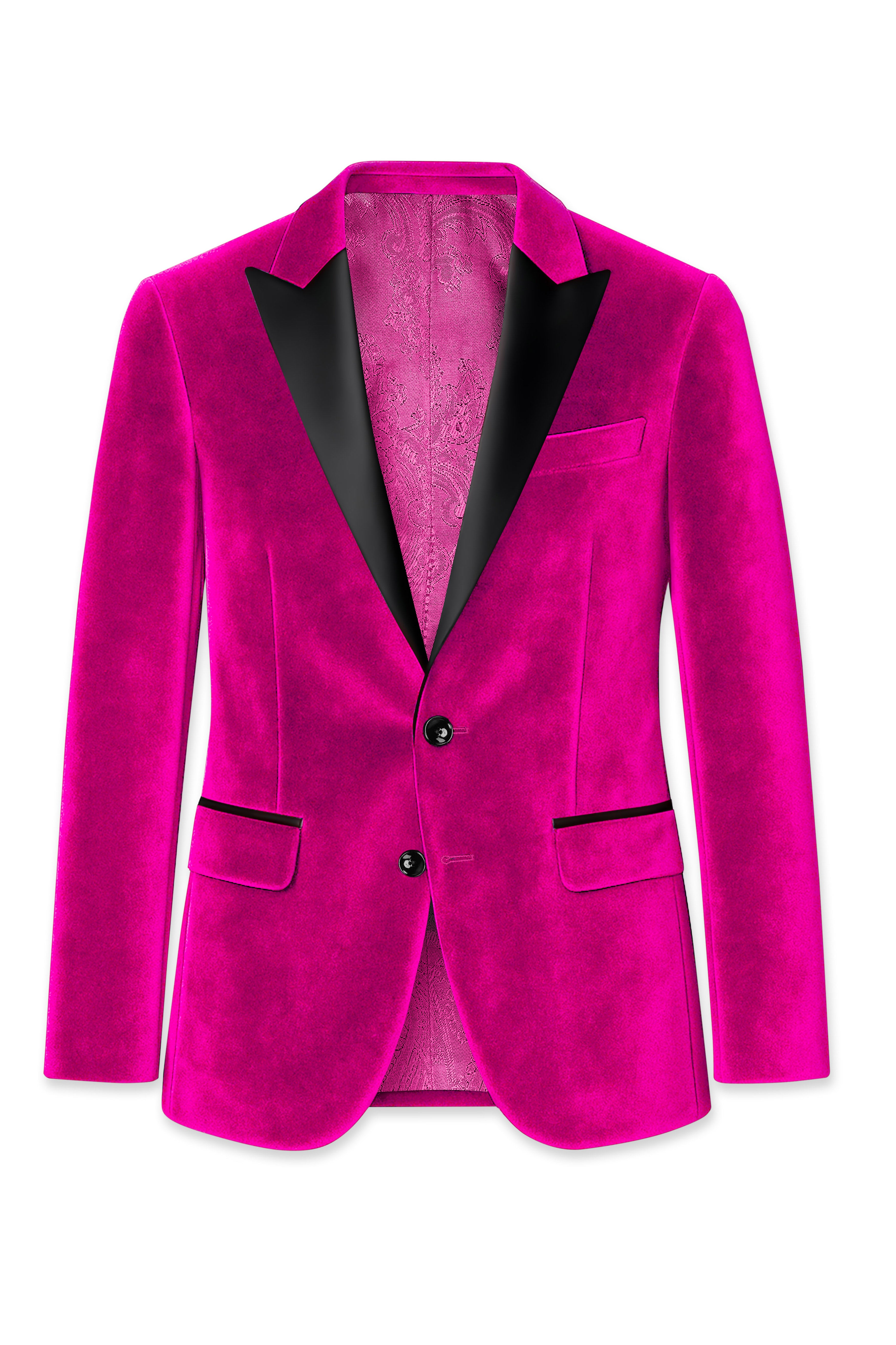 Rosivell-Fuchsia Pink Velvet Peak Lapel Tuxedo Suit