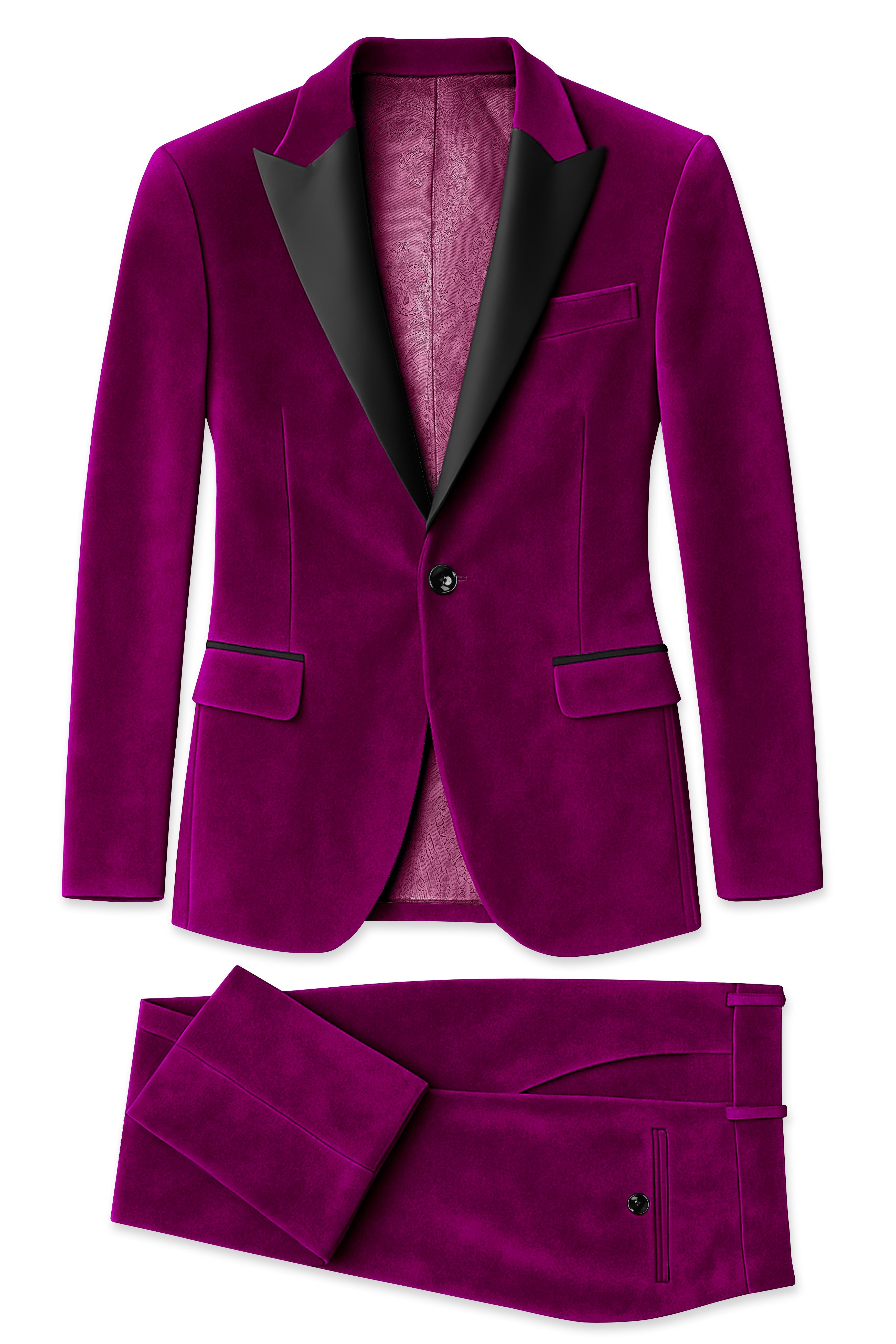 Velcrimora-Mulberry Purple Velvet Peak Lapel Tuxedo Suit