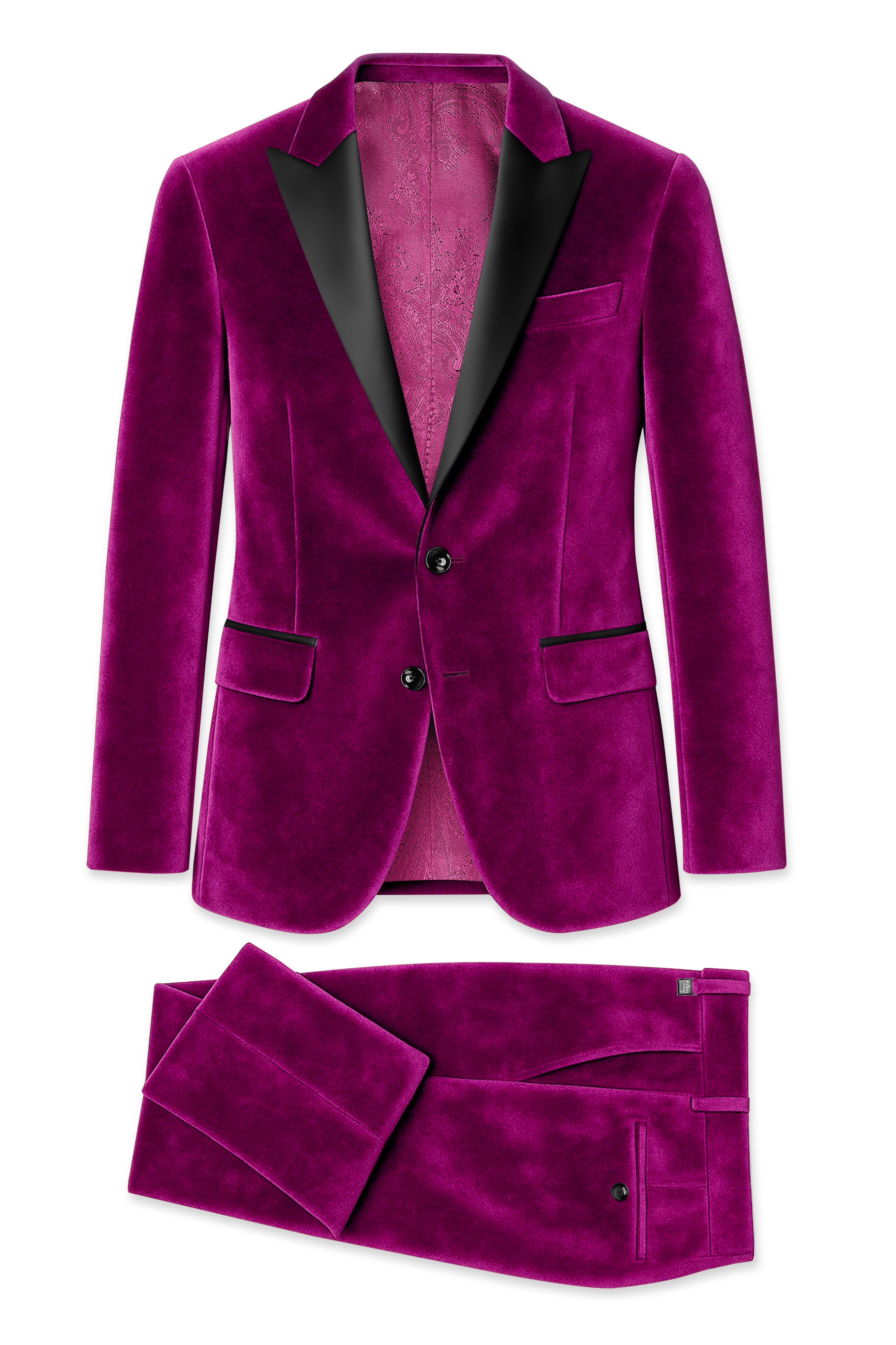 Velcrimora-Mulberry Purple Velvet Peak Lapel Tuxedo Suit