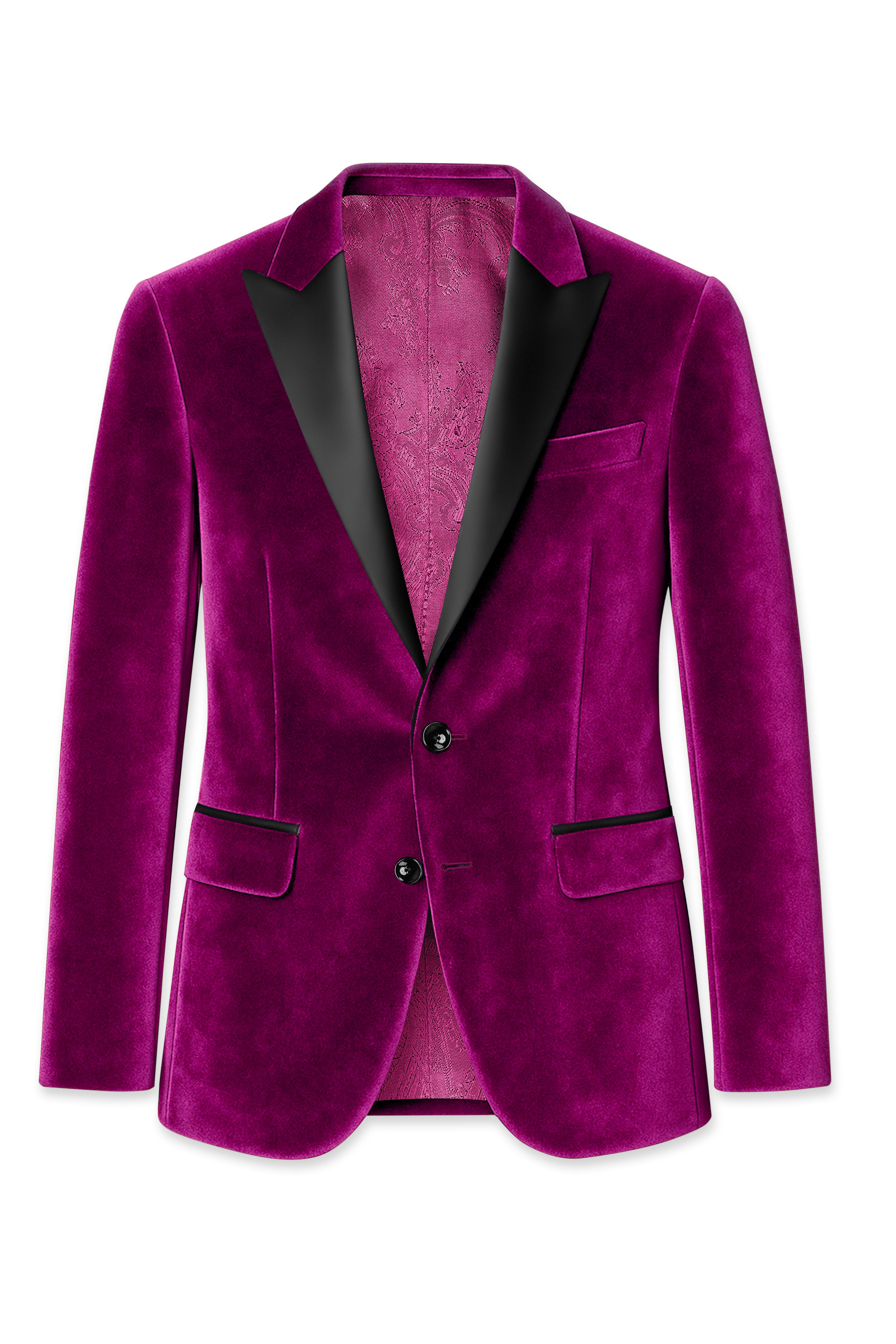 Velcrimora-Mulberry Purple Velvet Peak Lapel Tuxedo Suit