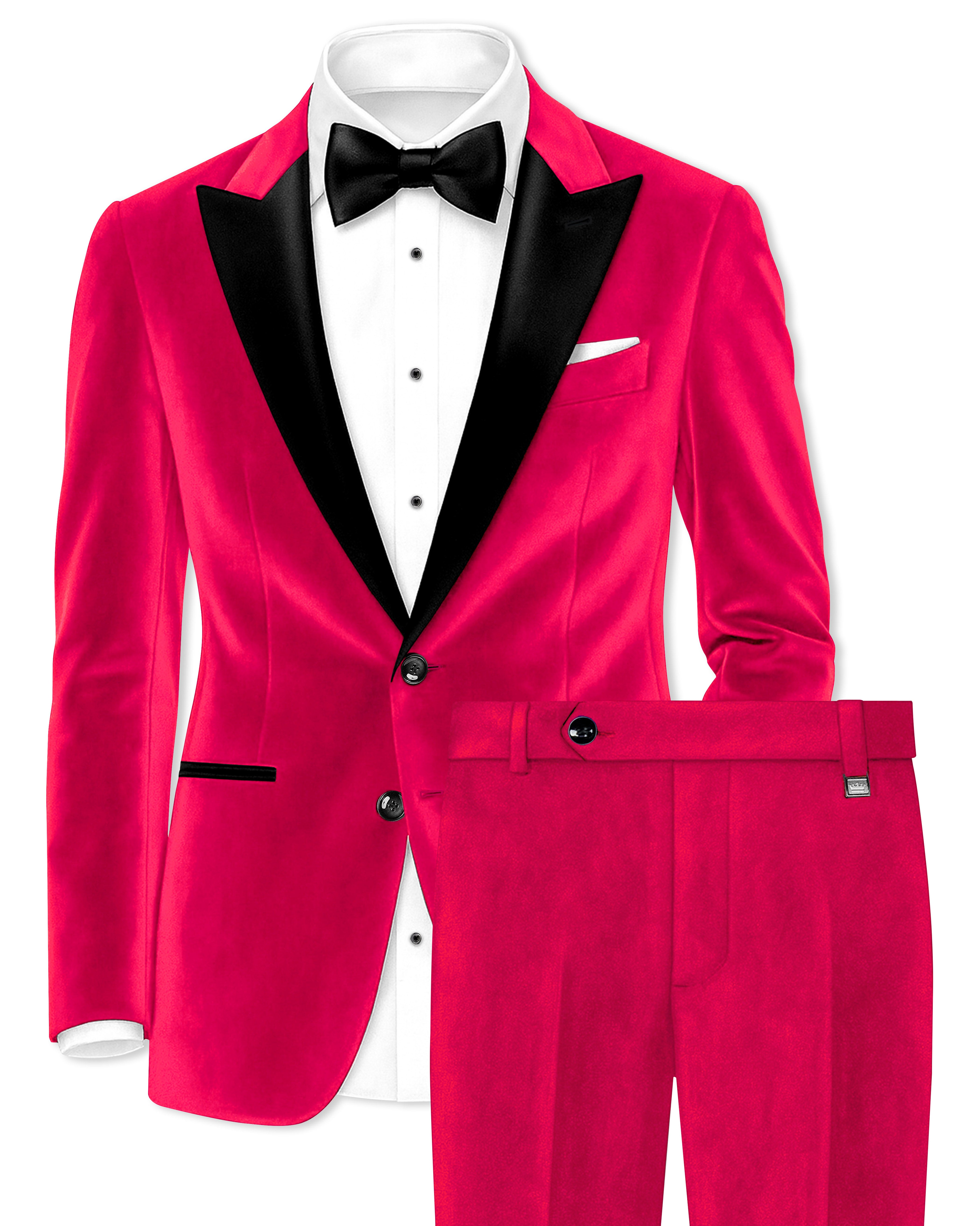 Shivelle-Shiraz Pink Velvet Peak Lapel Tuxedo Suit