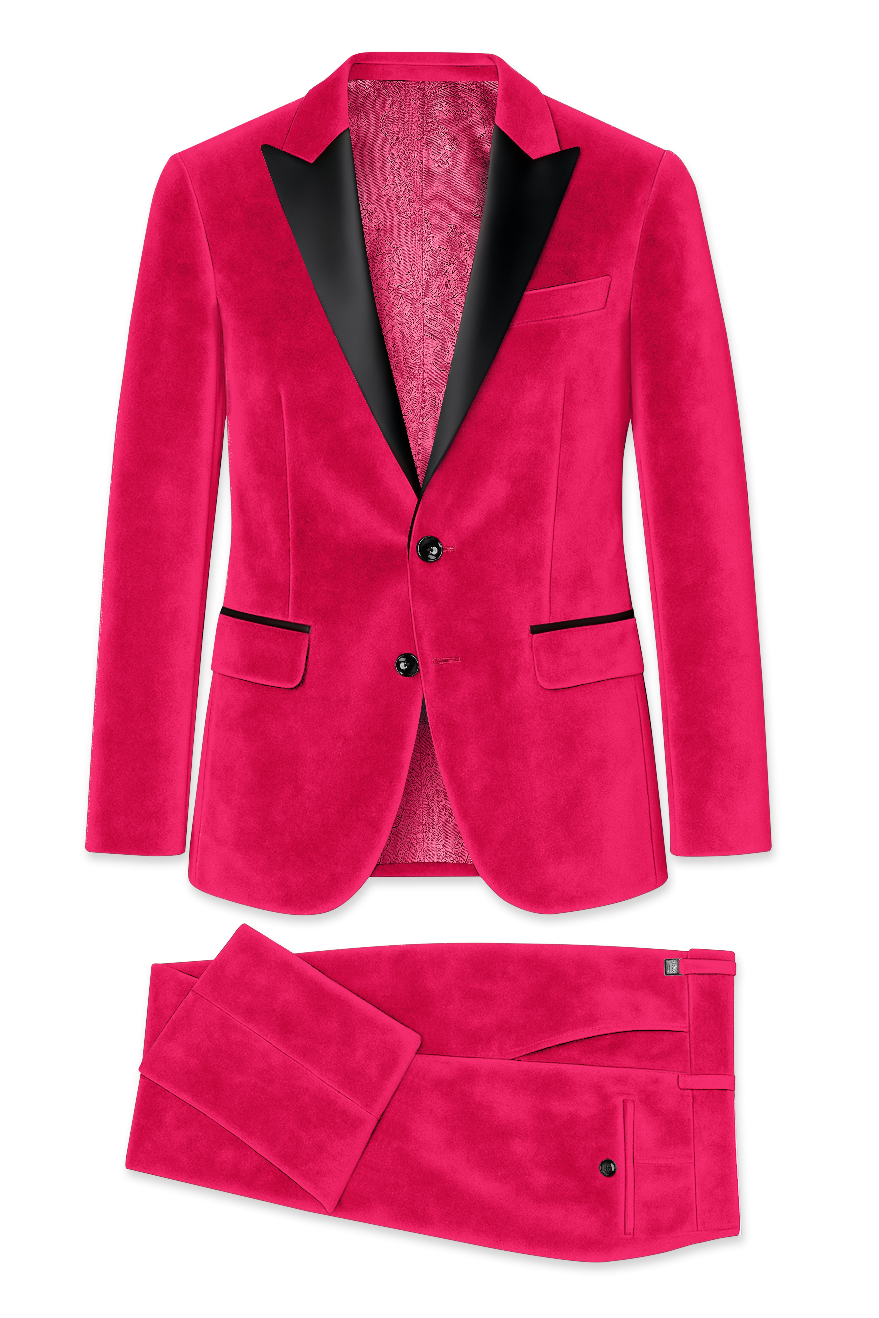 Shivelle-Shiraz Pink Velvet Peak Lapel Tuxedo Suit