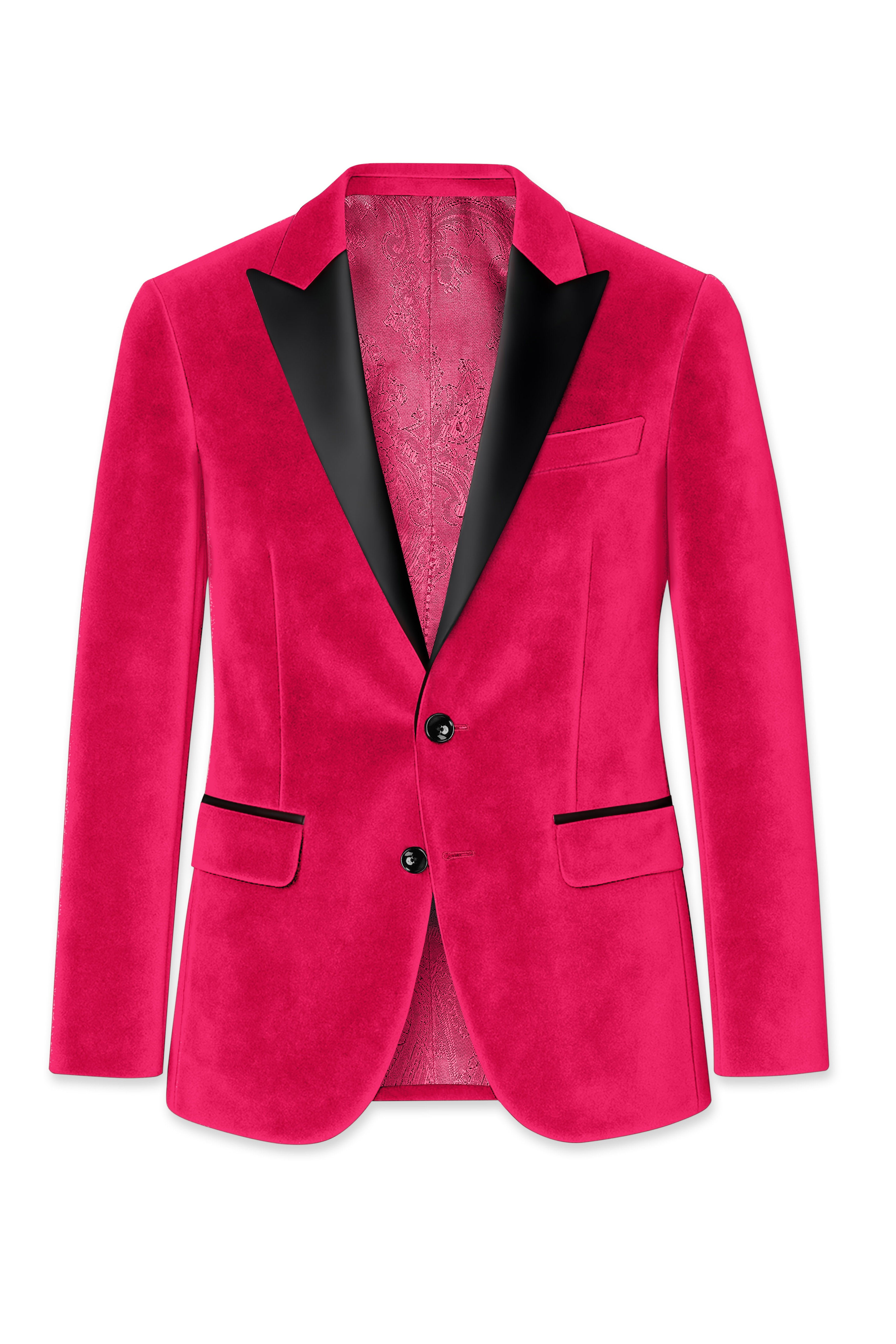 Shivelle-Shiraz Pink Velvet Peak Lapel Tuxedo Suit