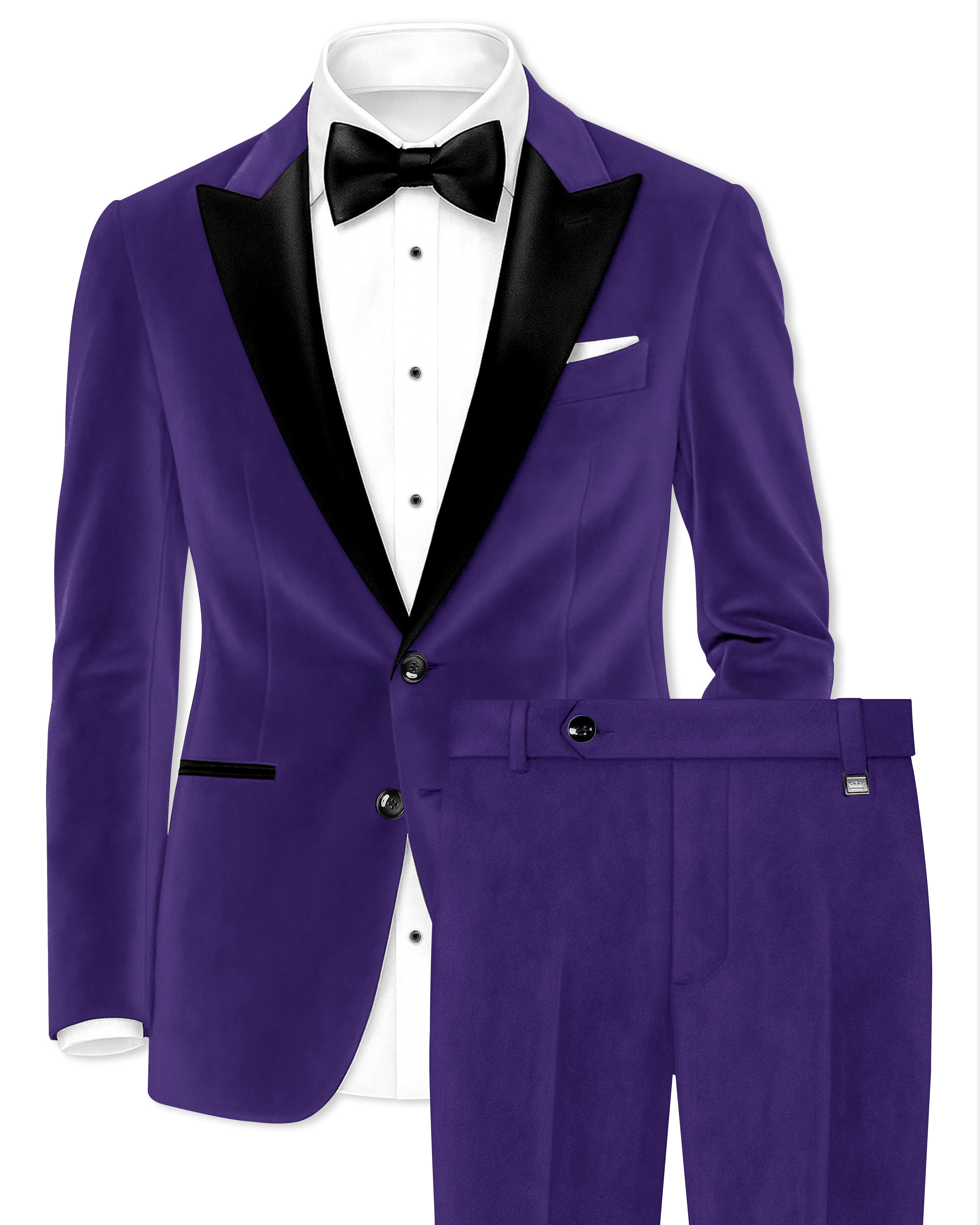 Velaris-Jacarta Purple Velvet Peak Lapel Tuxedo Suit