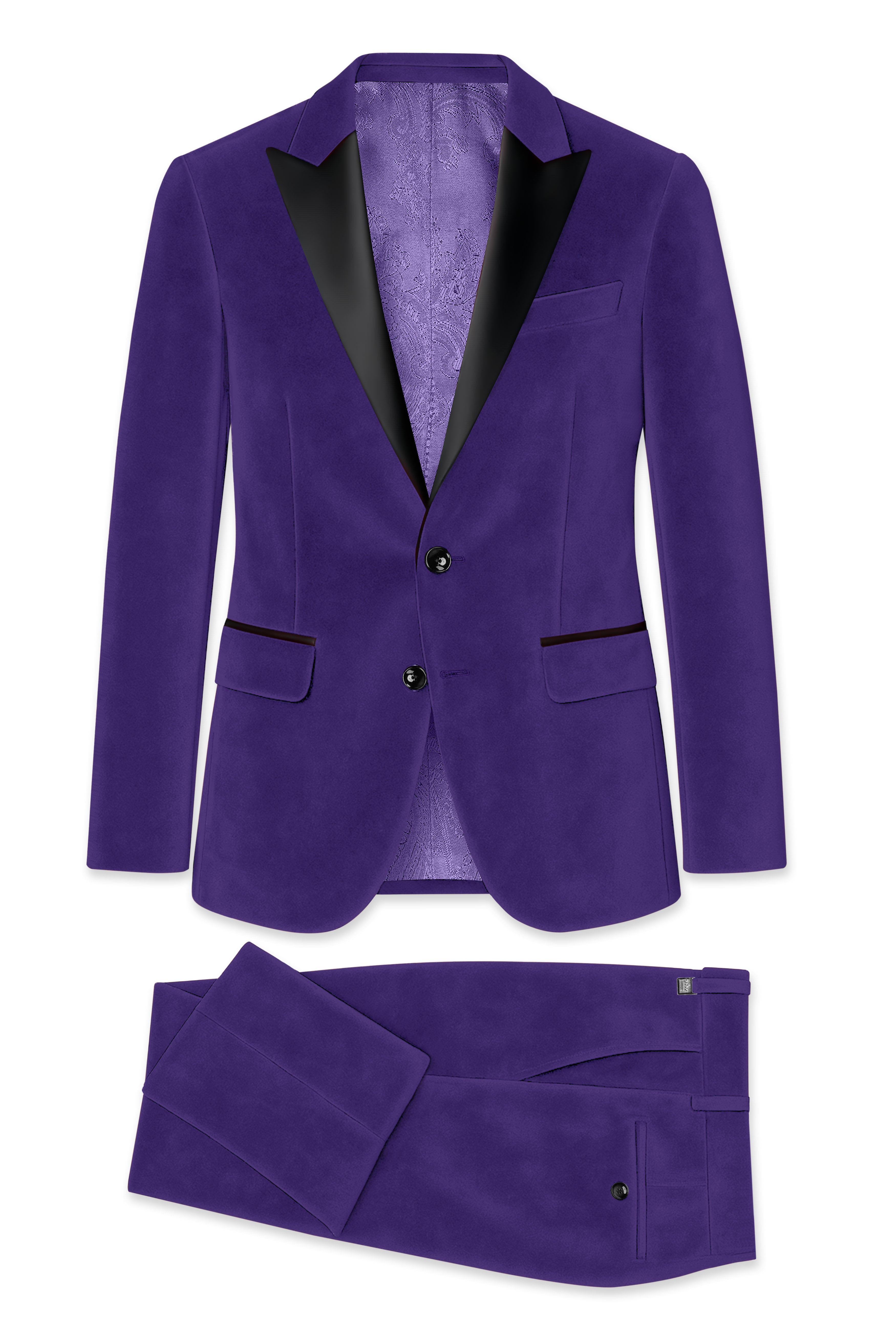 Velaris-Jacarta Purple Velvet Peak Lapel Tuxedo Suit