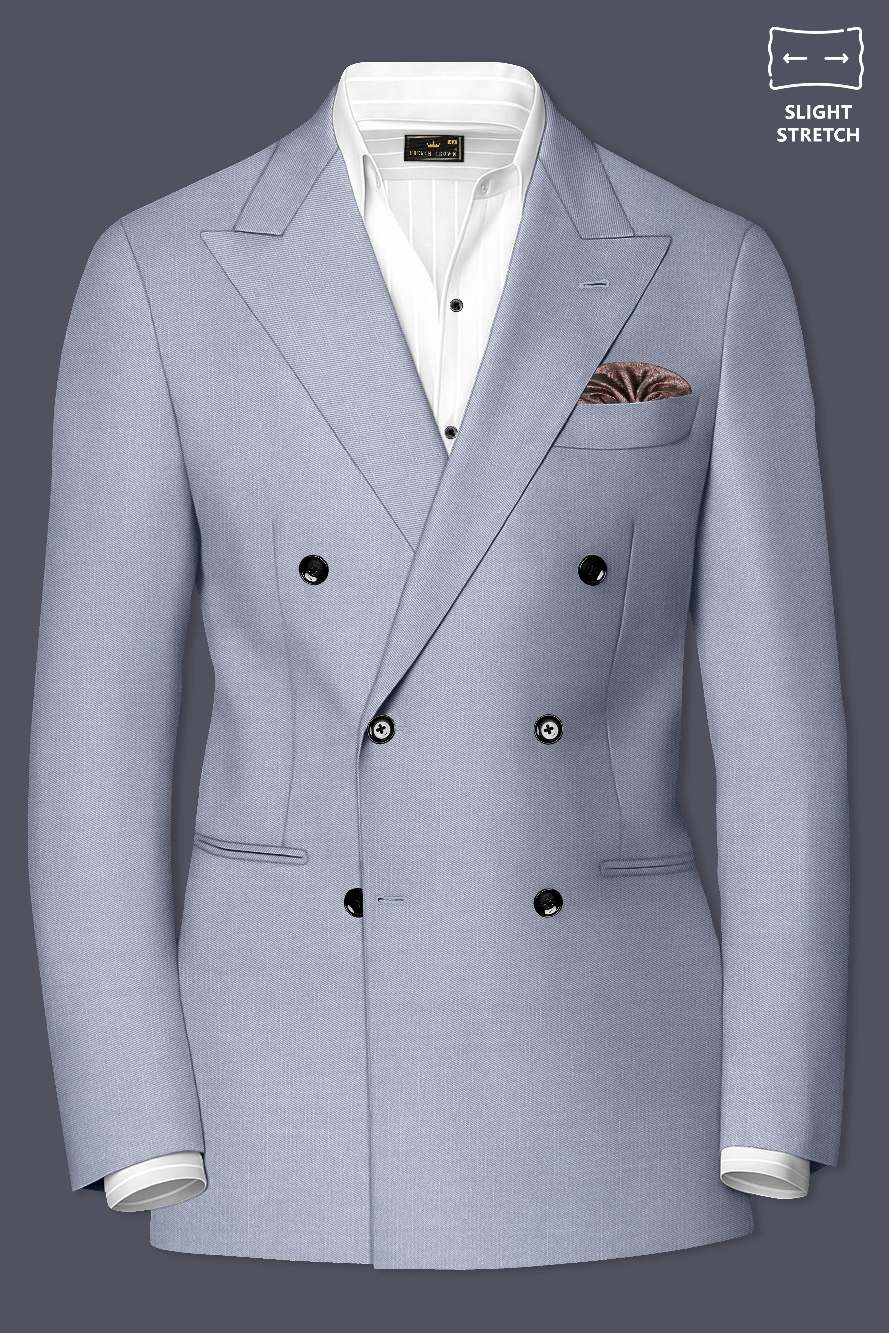 Mistivell-Mountain Mist Gray Wool Rich Double Breasted Stretchable traveler Suit